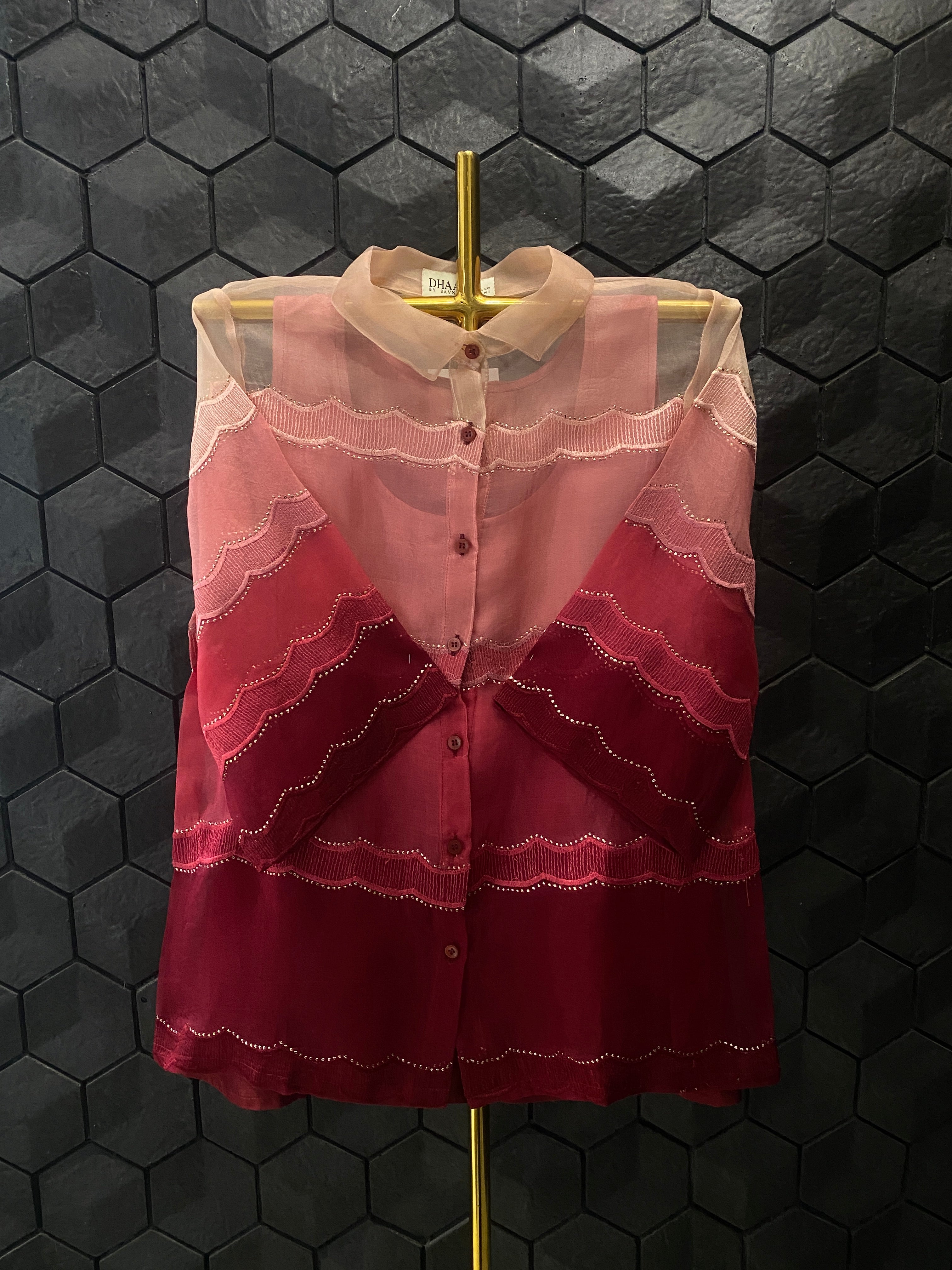 Red Organza Mukaish Shirt