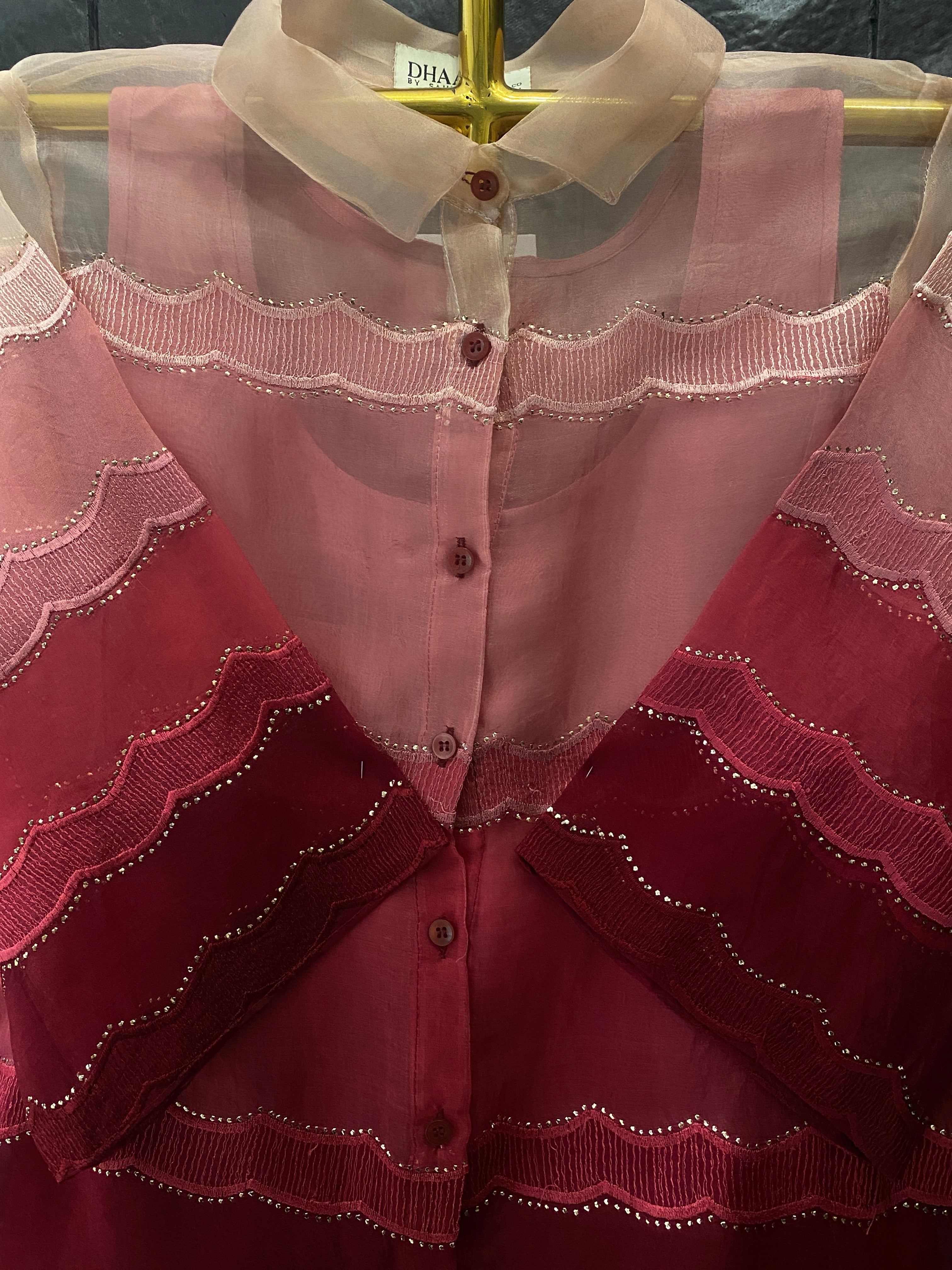 Red Organza Mukaish Shirt