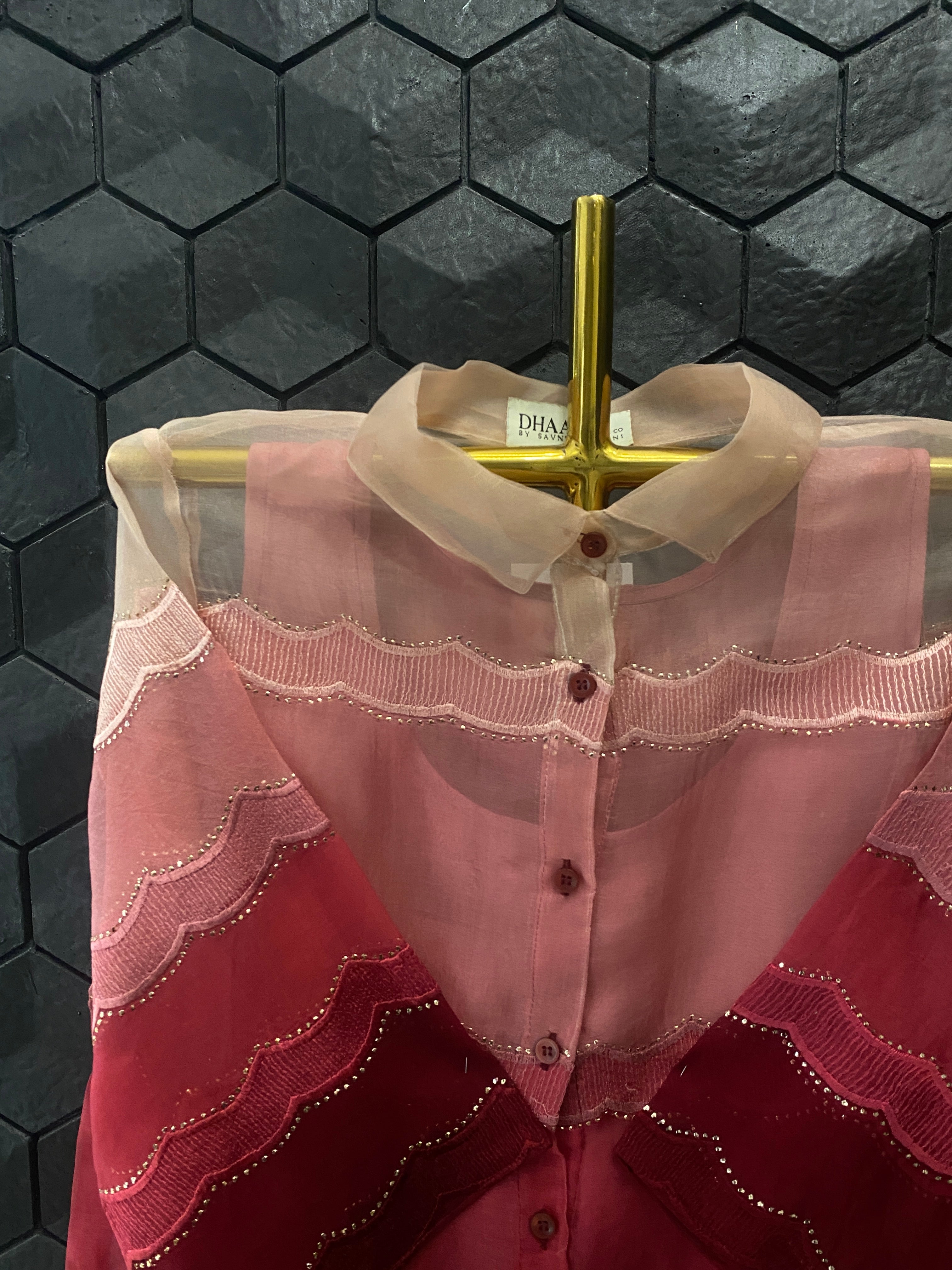 Red Organza Mukaish Shirt