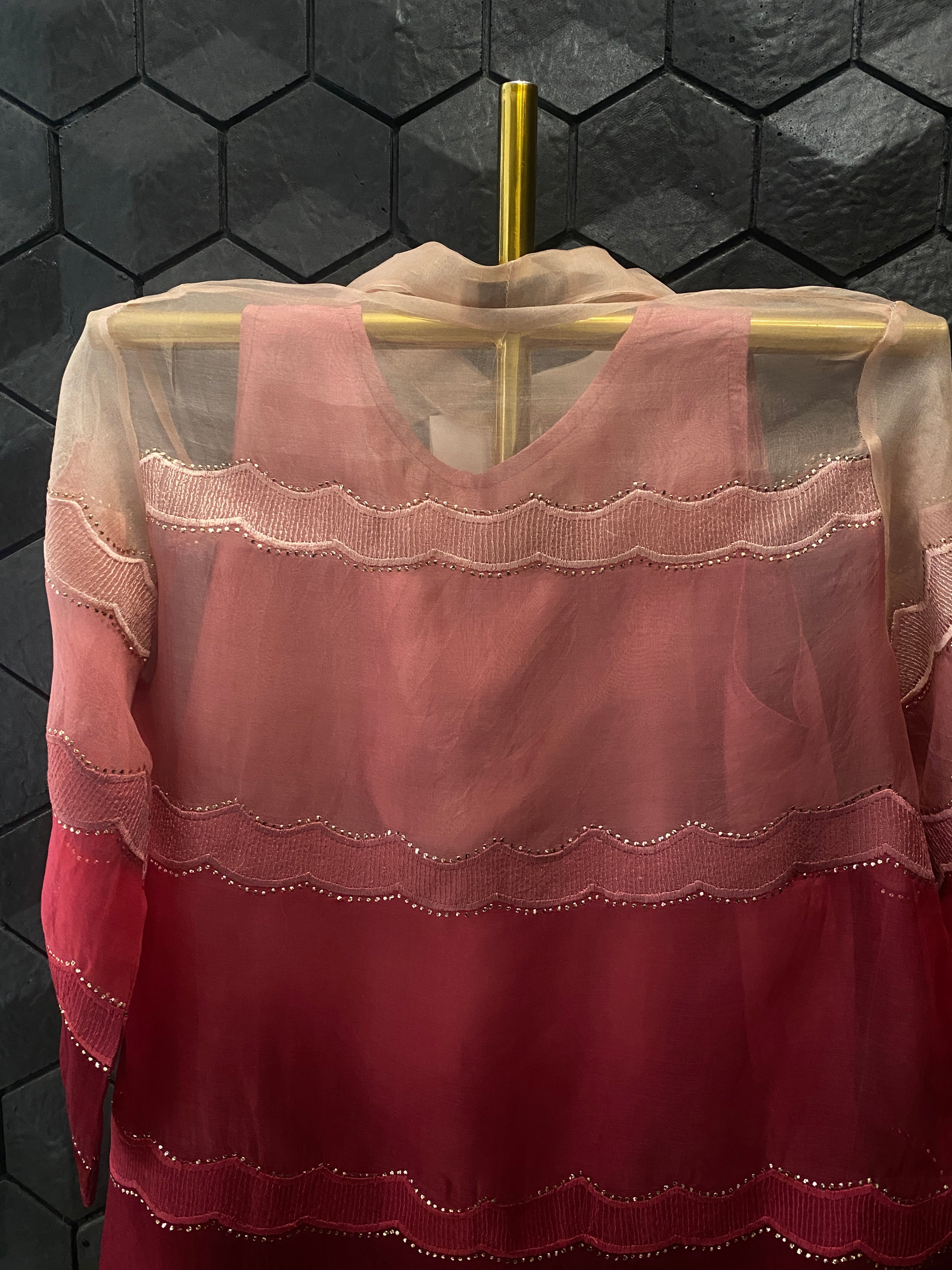 Red Organza Mukaish Shirt