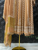 Brown Tissue Chikankari Anarkali Set
