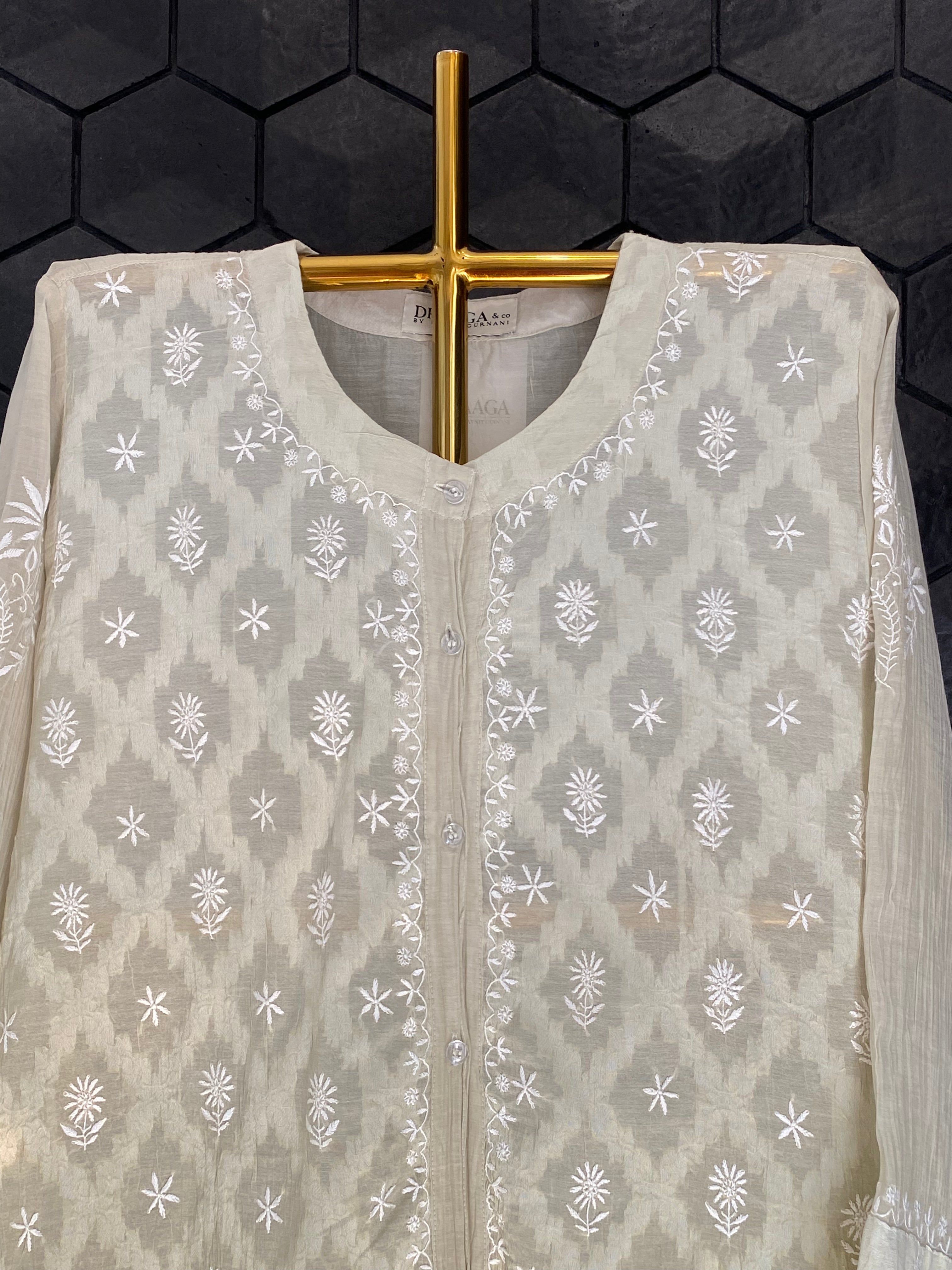 Green Chanderi Chikankari Co-ord sets