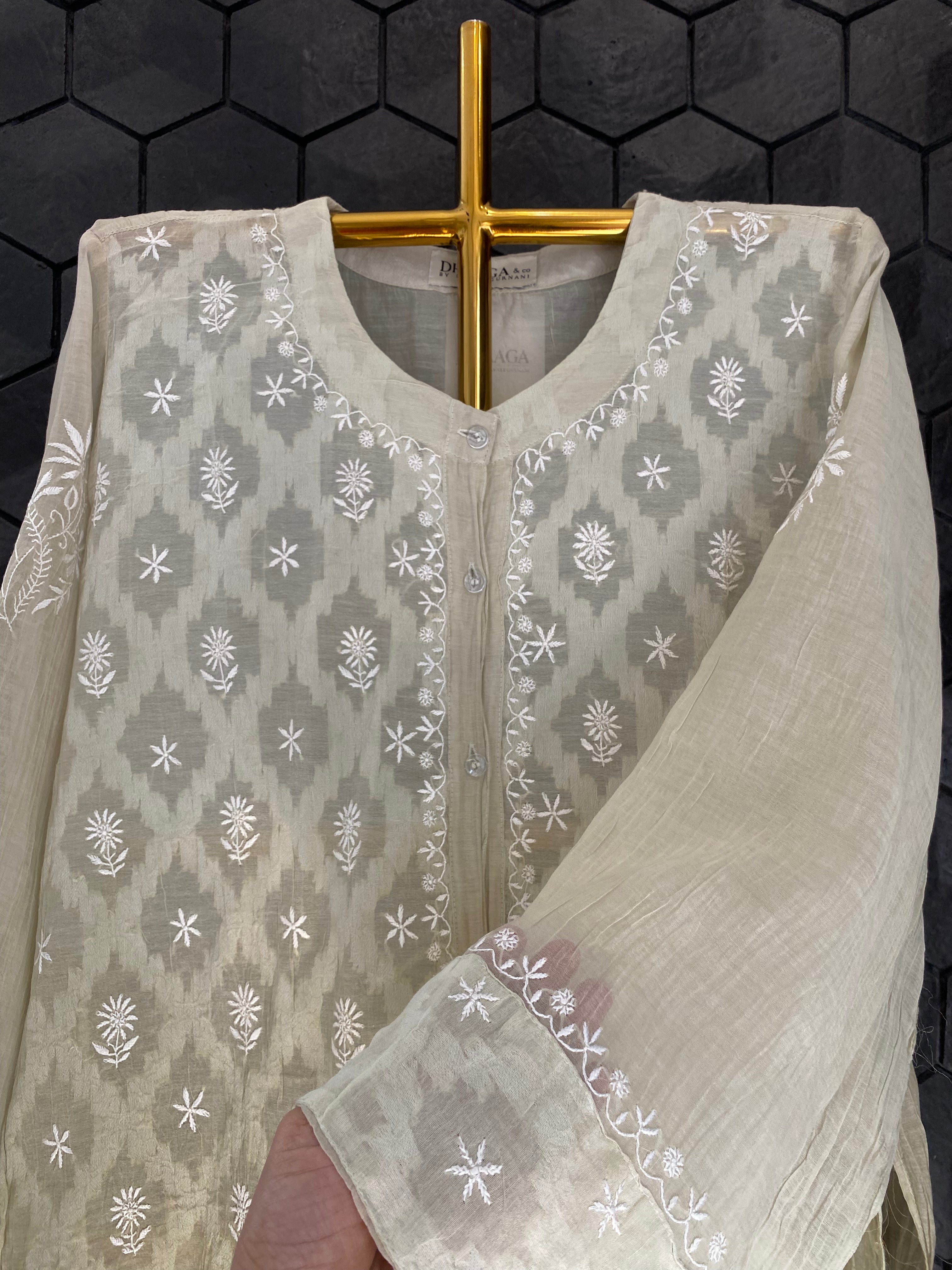 Green Chanderi Chikankari Co-ord sets