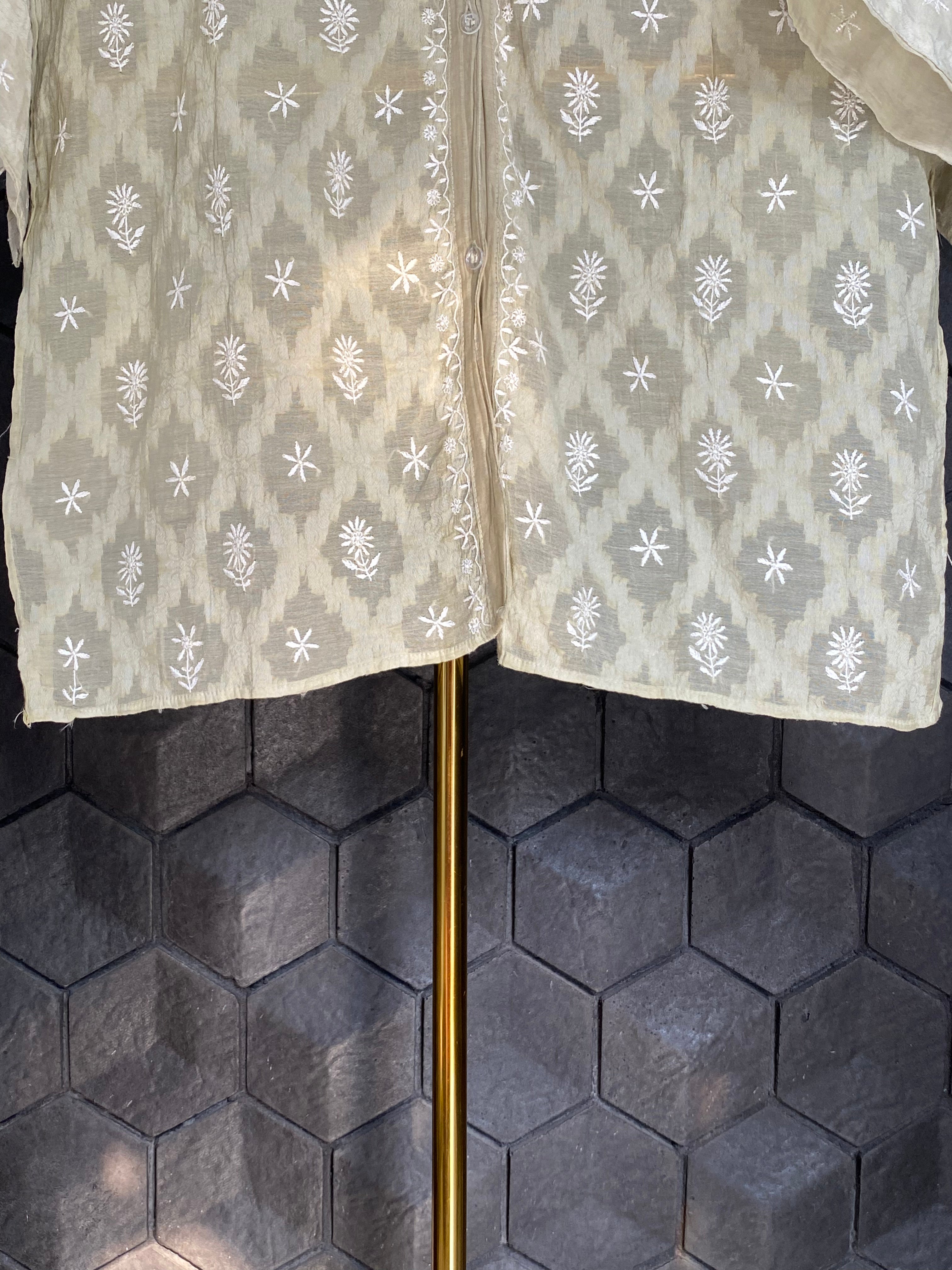 Green Chanderi Chikankari Co-ord sets