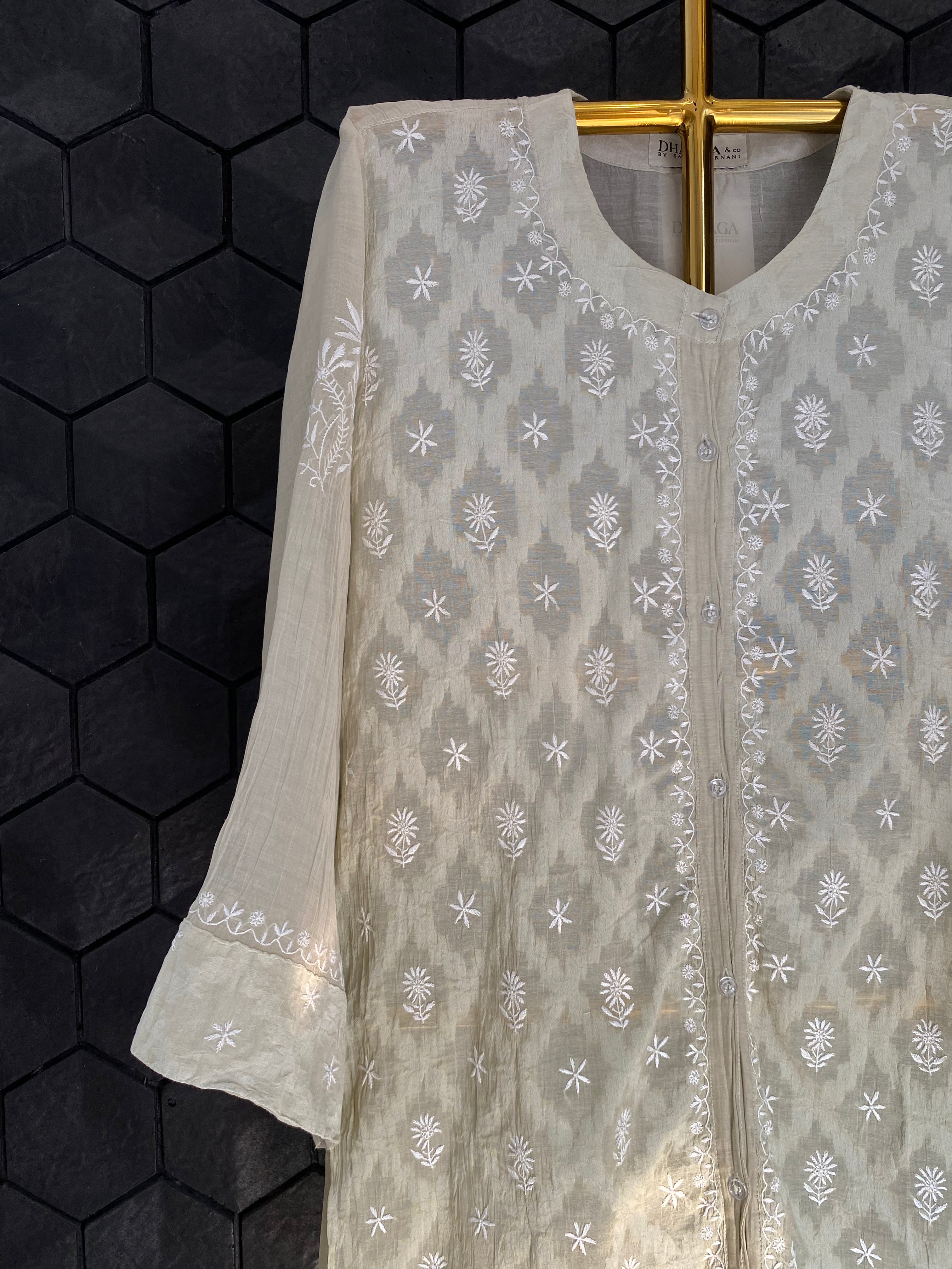 Green Chanderi Chikankari Co-ord sets