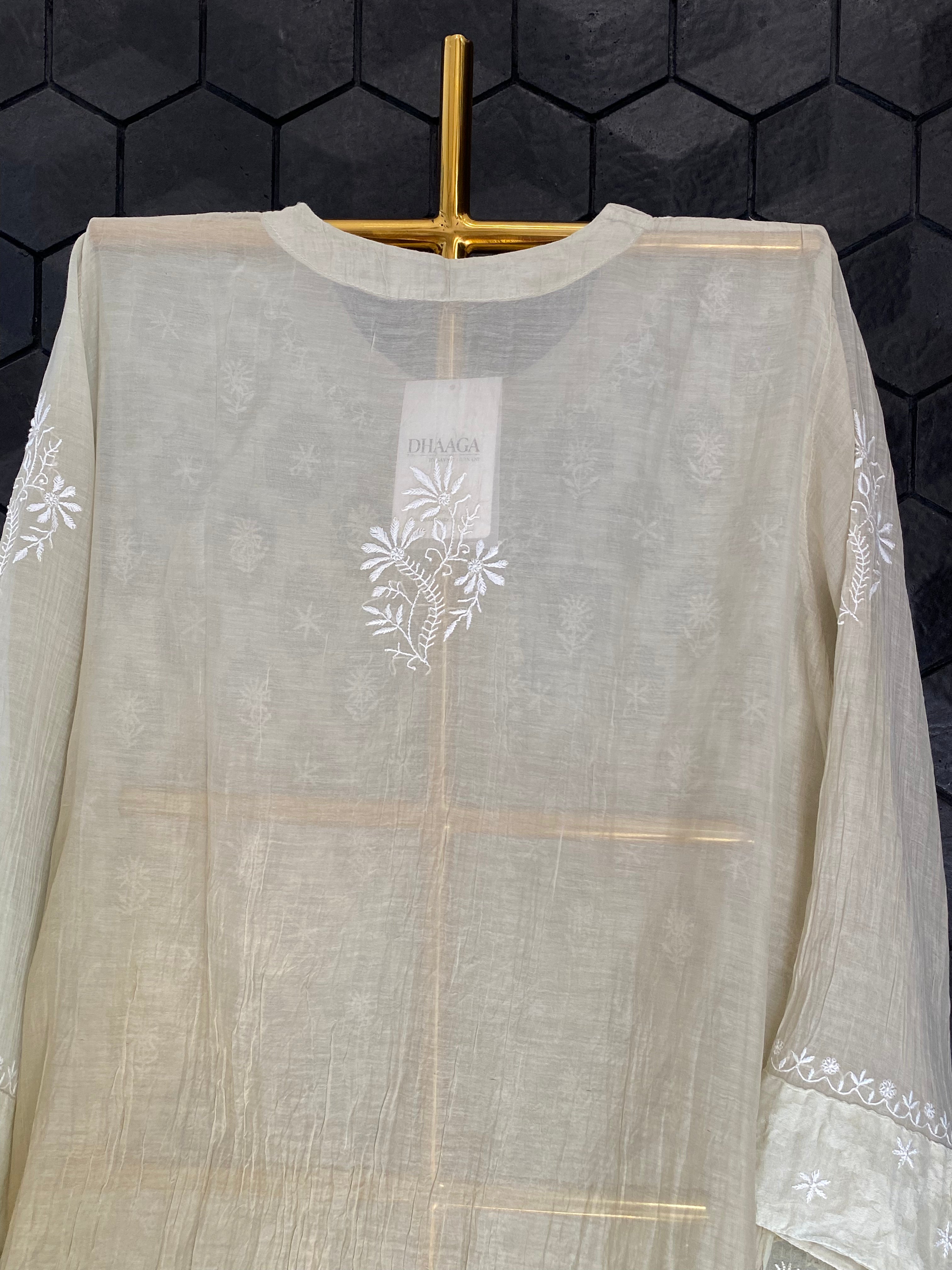 Green Chanderi Chikankari Co-ord sets
