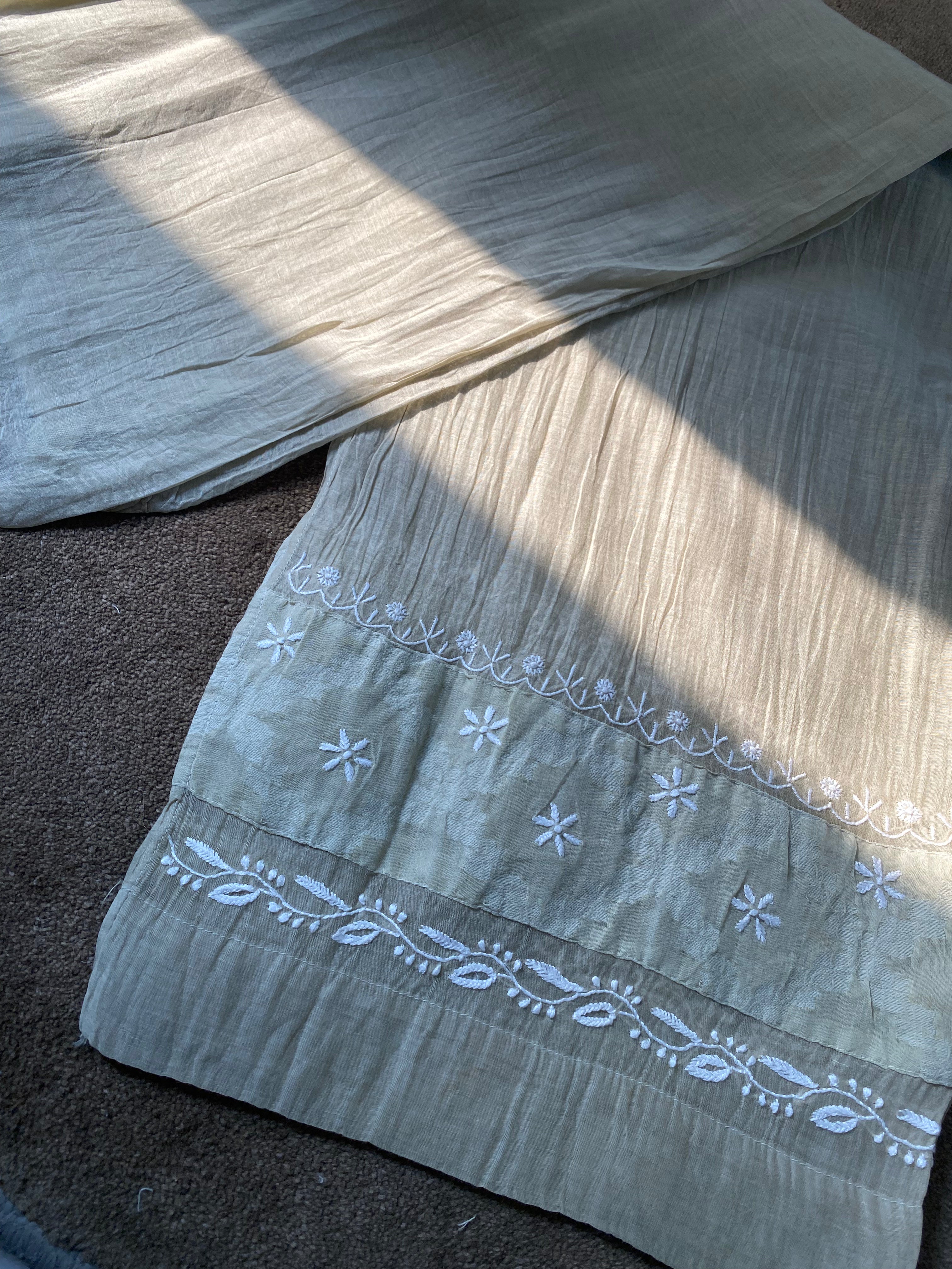 Green Chanderi Chikankari Co-ord sets