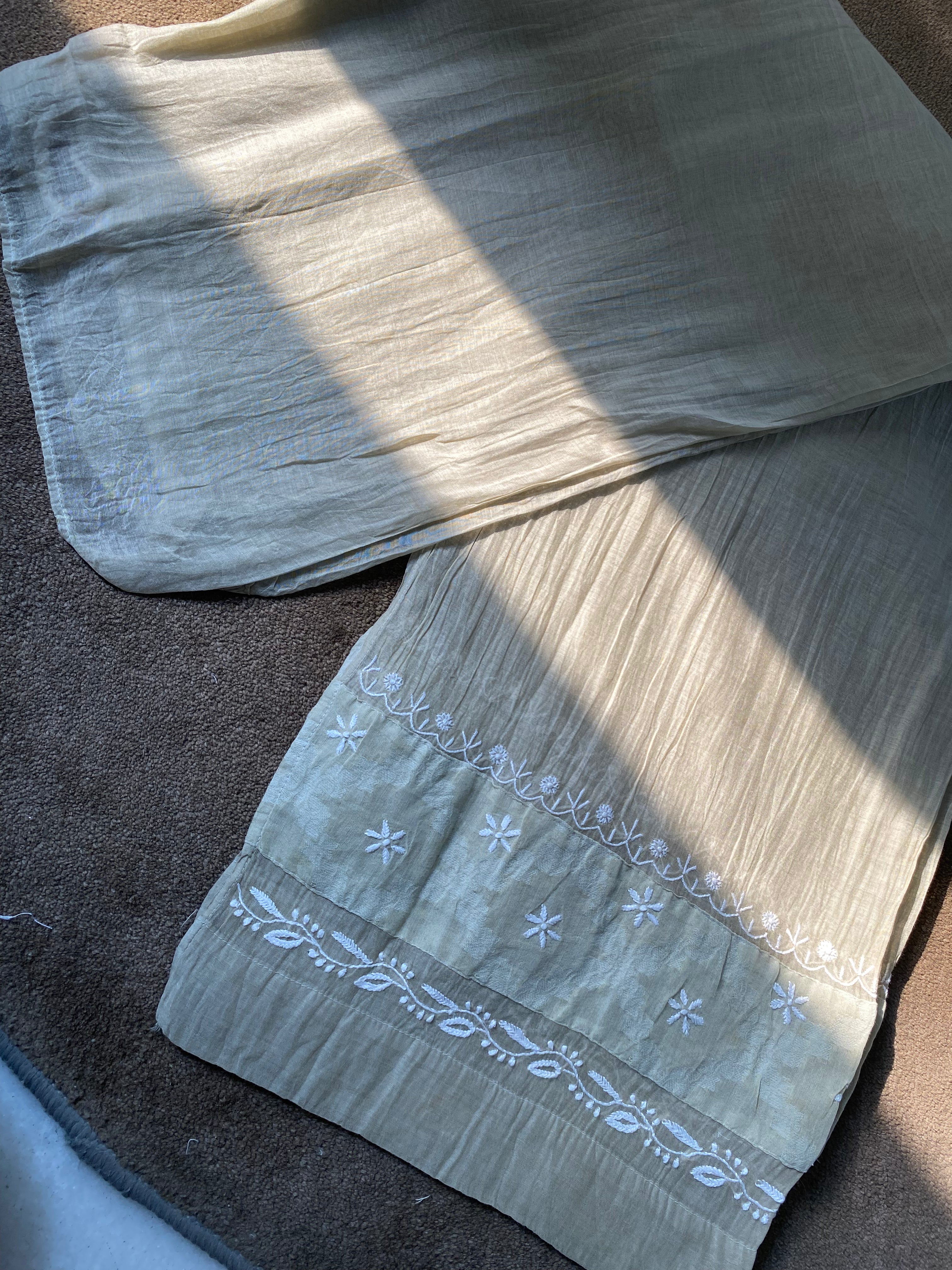 Green Chanderi Chikankari Co-ord sets