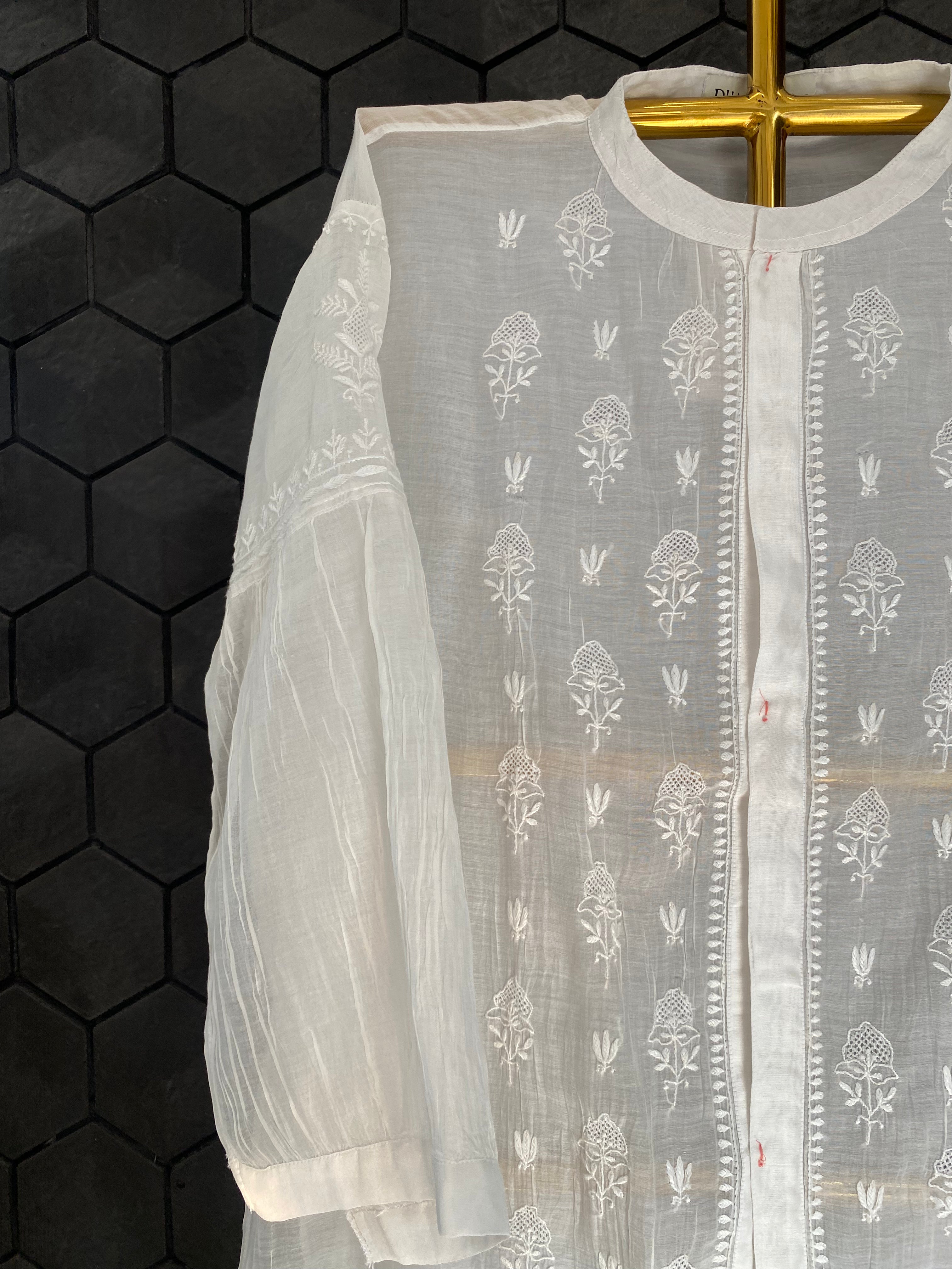 White Mul Chanderi Chikankari Co-ord sets