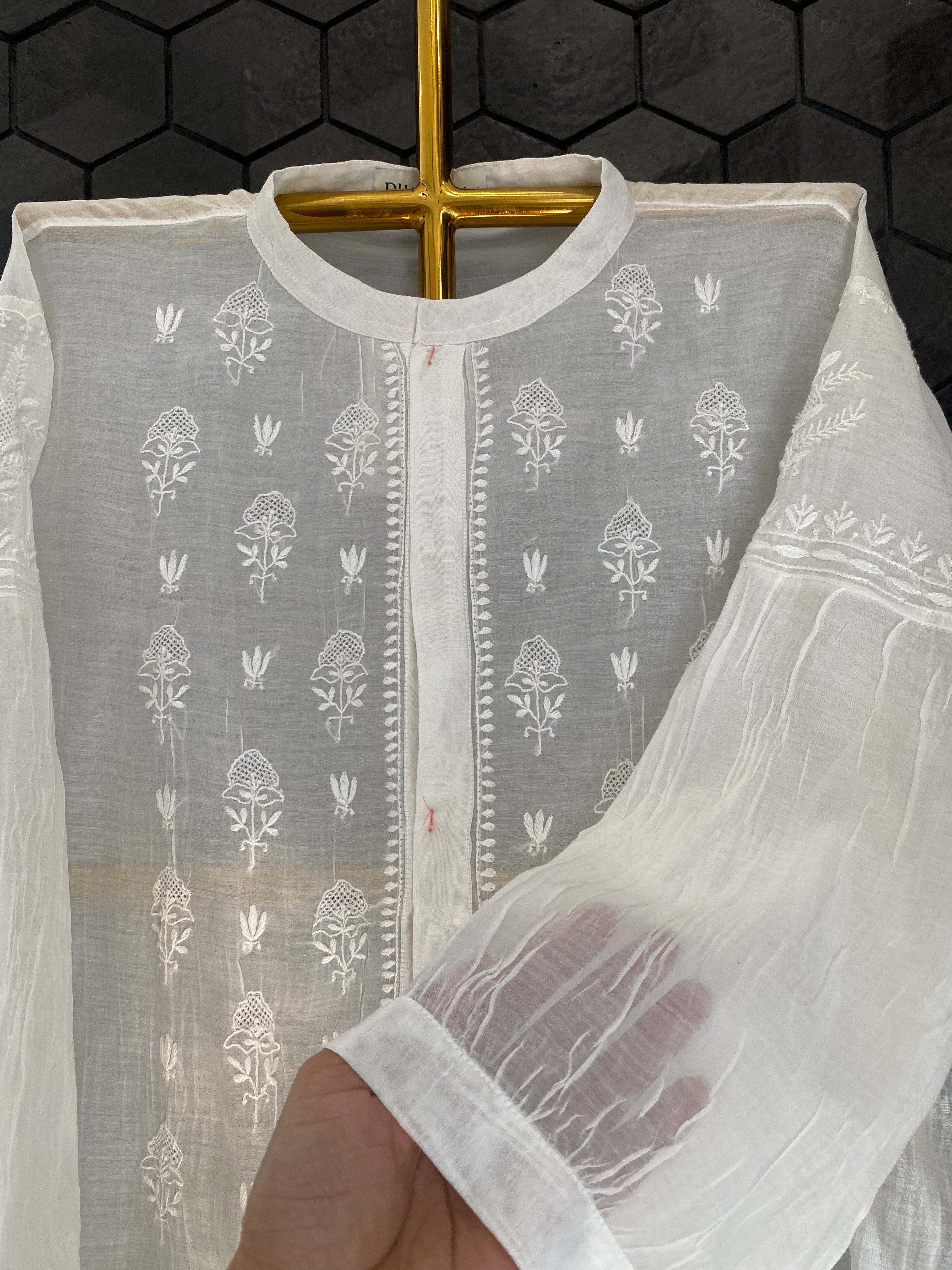 White Mul Chanderi Chikankari Co-ord sets