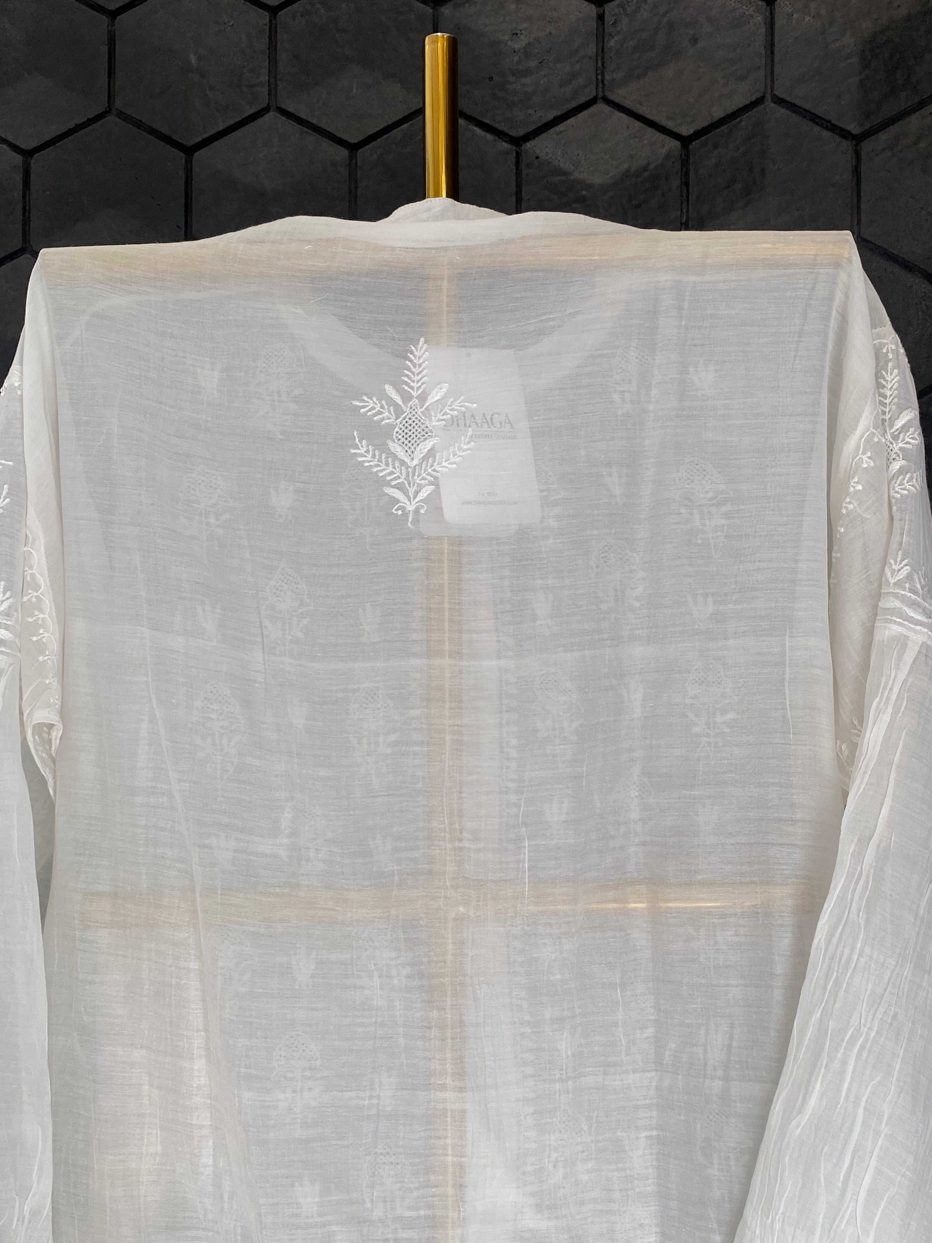 White Mul Chanderi Chikankari Co-ord sets