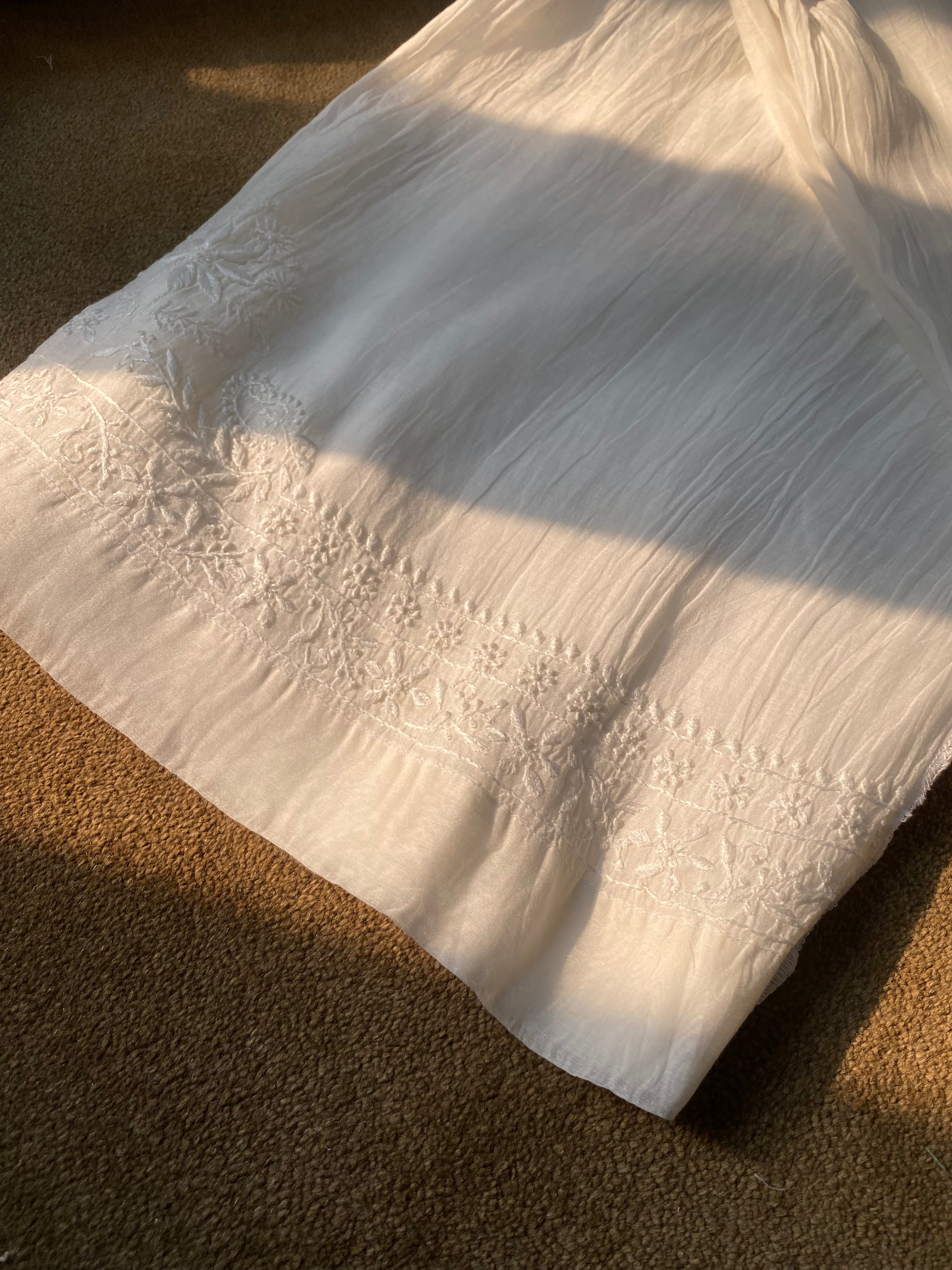White Mul Chanderi Chikankari Co-ord sets