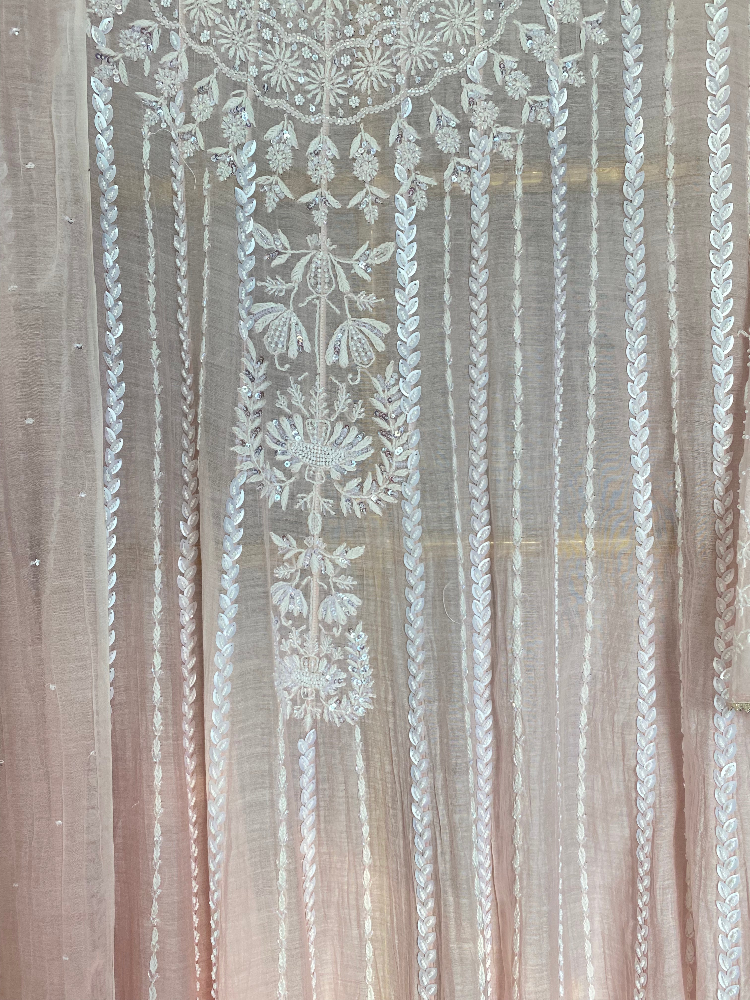 Pink Mul Chanderi Chikankari Anarkali Set