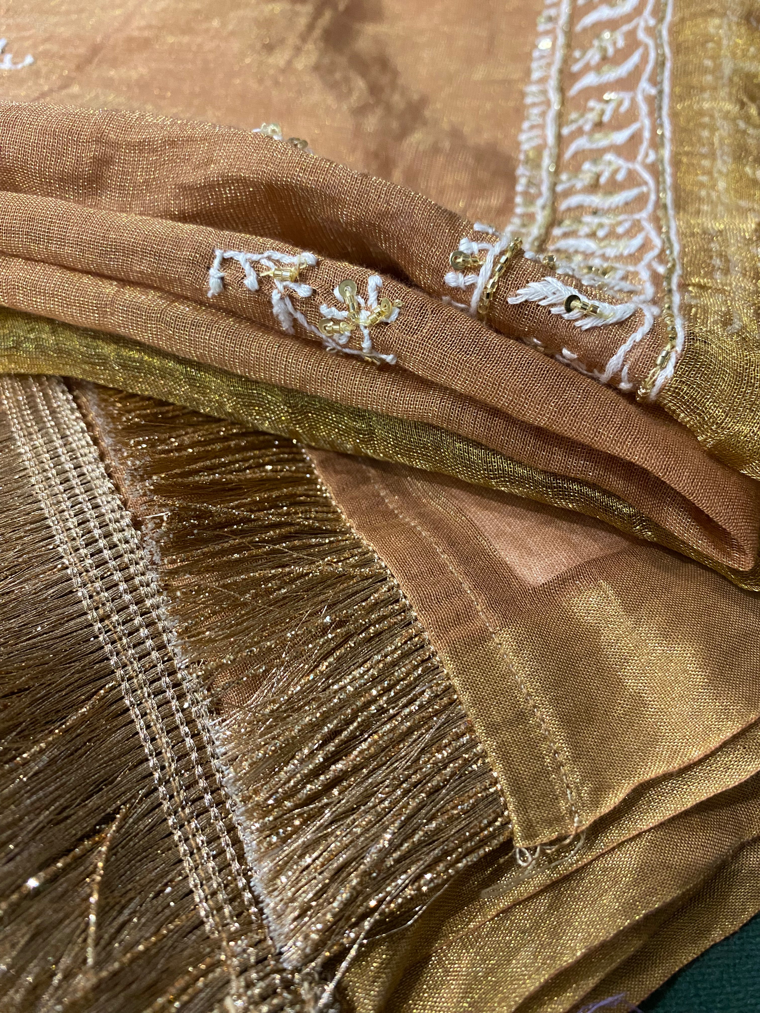 Rust Tissue Chikankari Anarkali Set