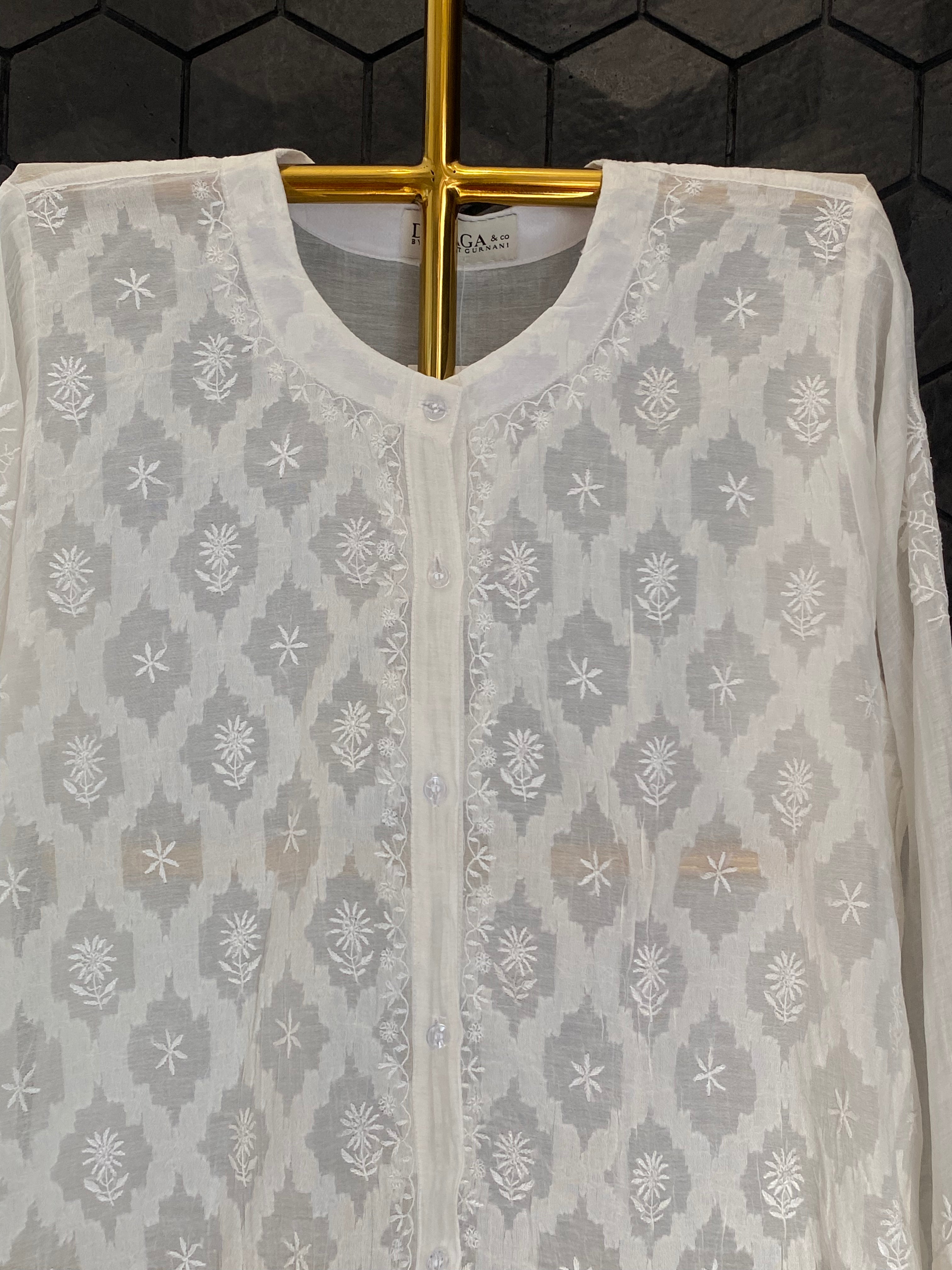 White Jacquard Chanderi Chikankari Co-ord sets