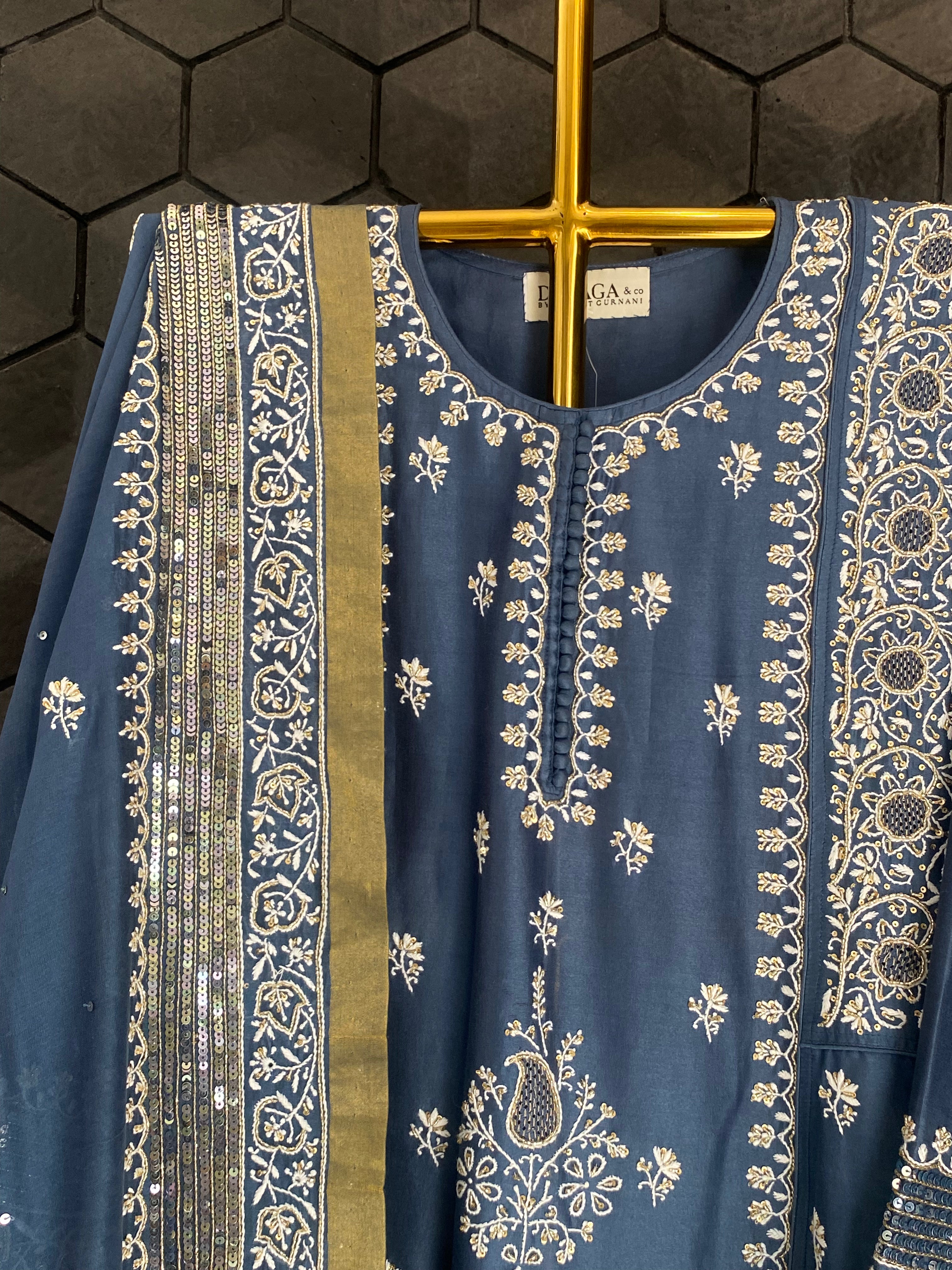 Cobalt Blue Chanderi Chikankari Anarkali Set