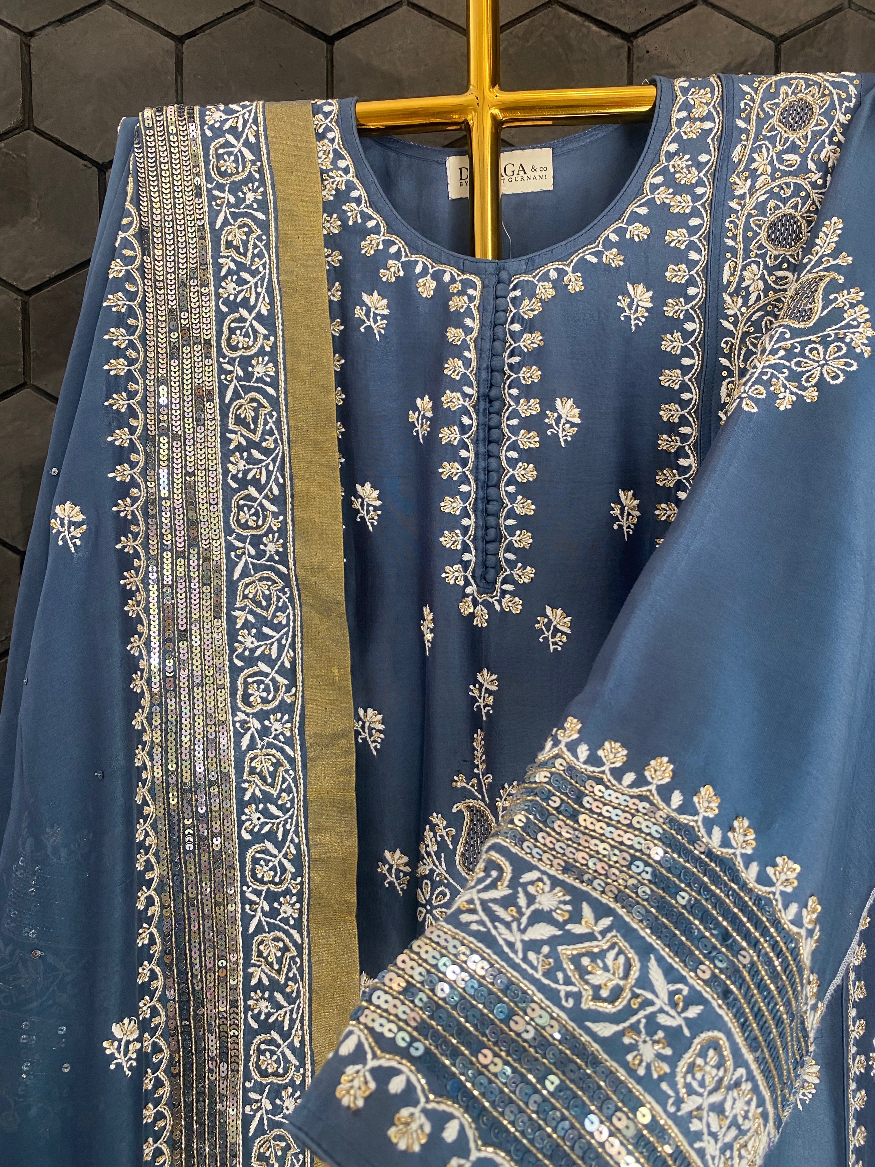 Cobalt Blue Chanderi Chikankari Anarkali Set