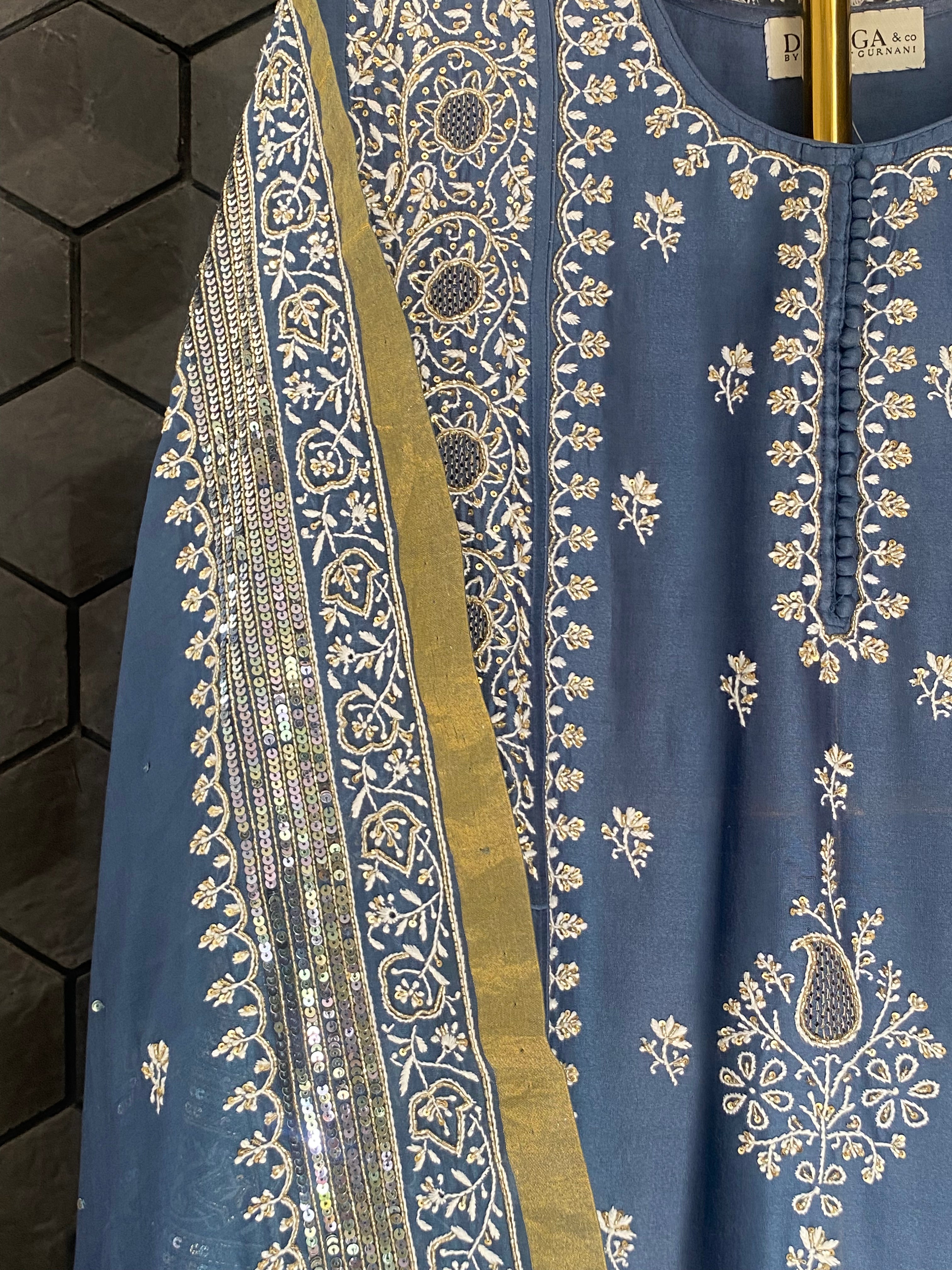 Cobalt Blue Chanderi Chikankari Anarkali Set