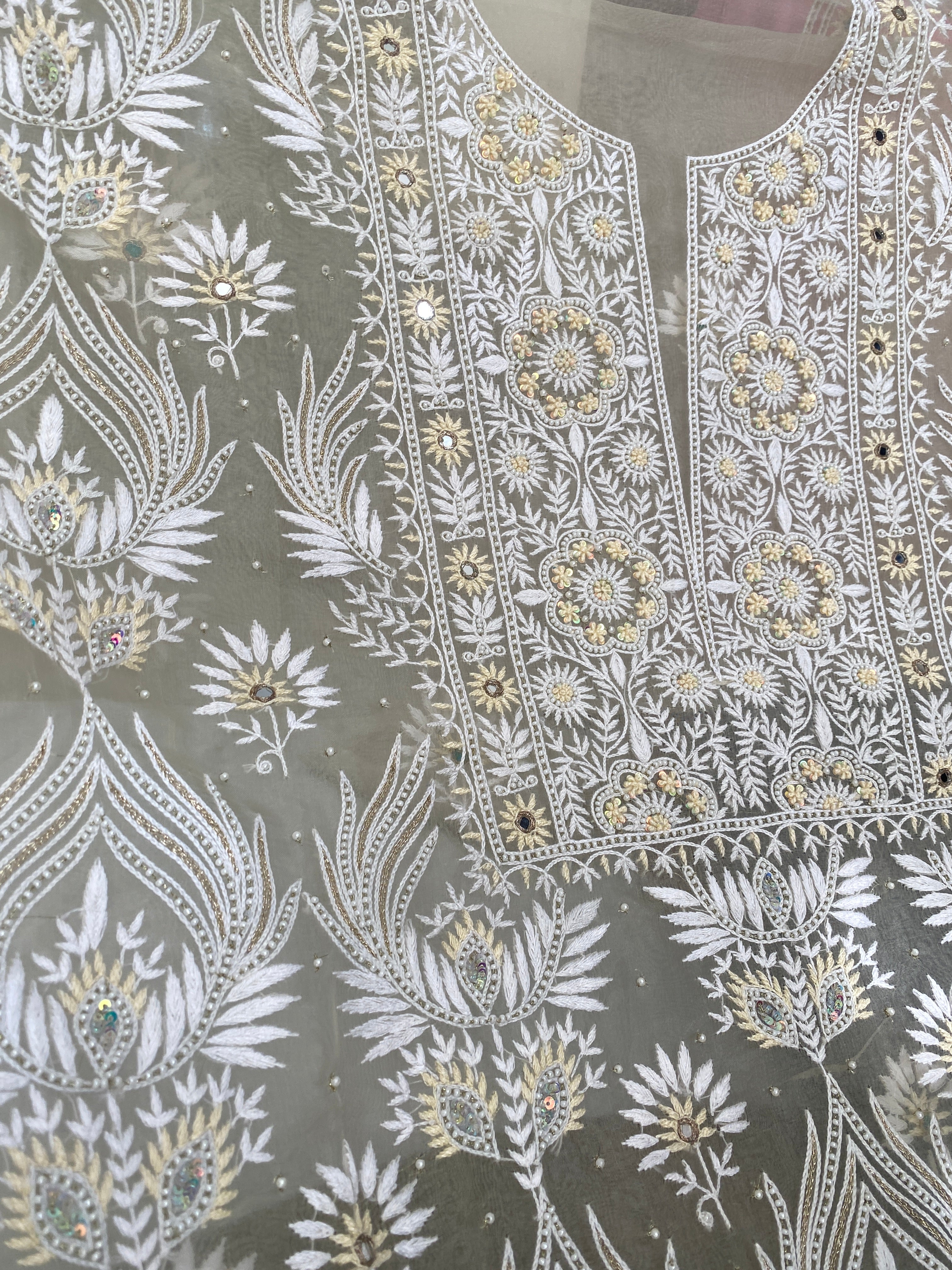 Sage green organza kurta set