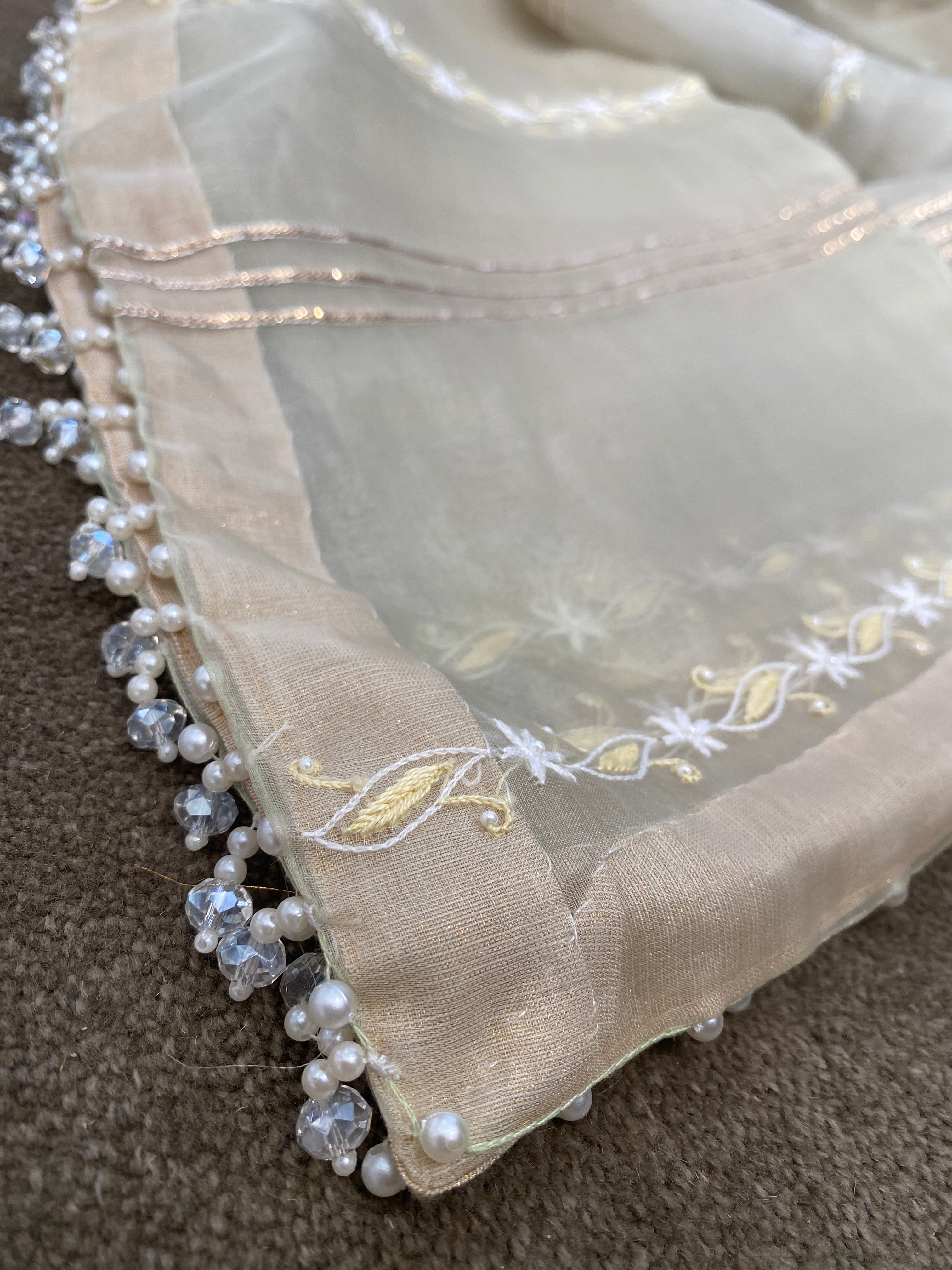Sage green organza kurta set