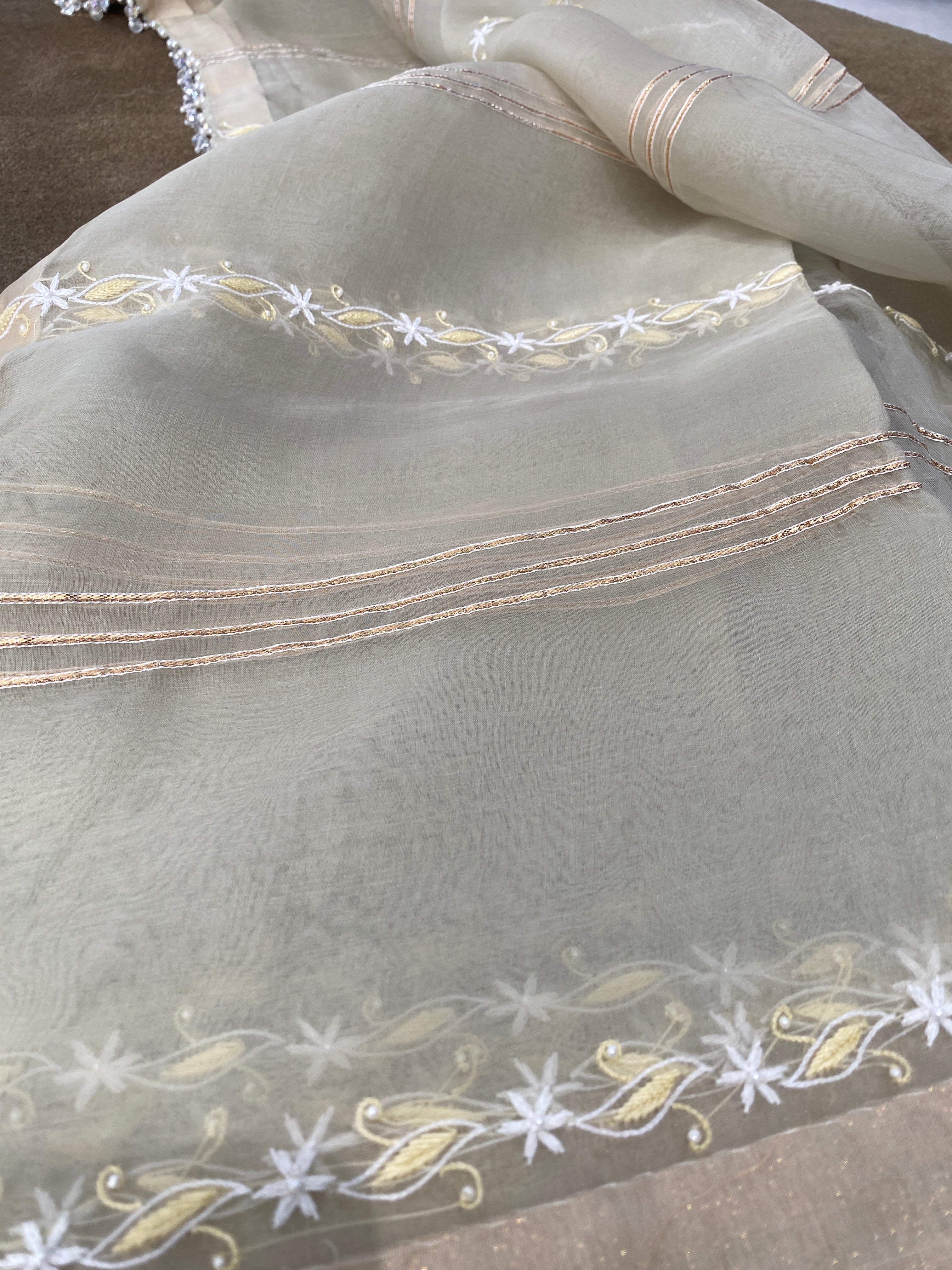 Sage green organza kurta set