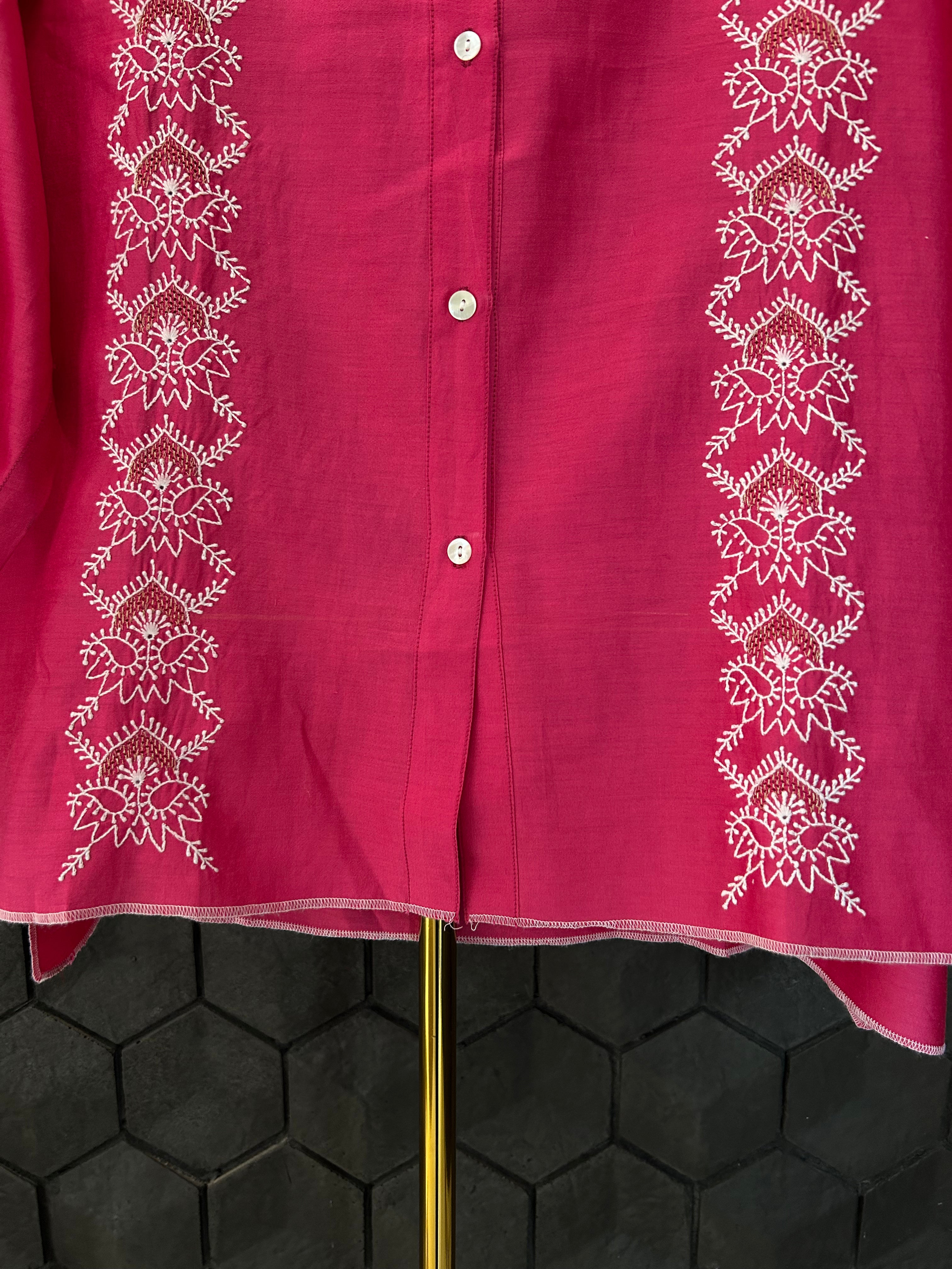 Magenta Chanderi Chikankari Shirt