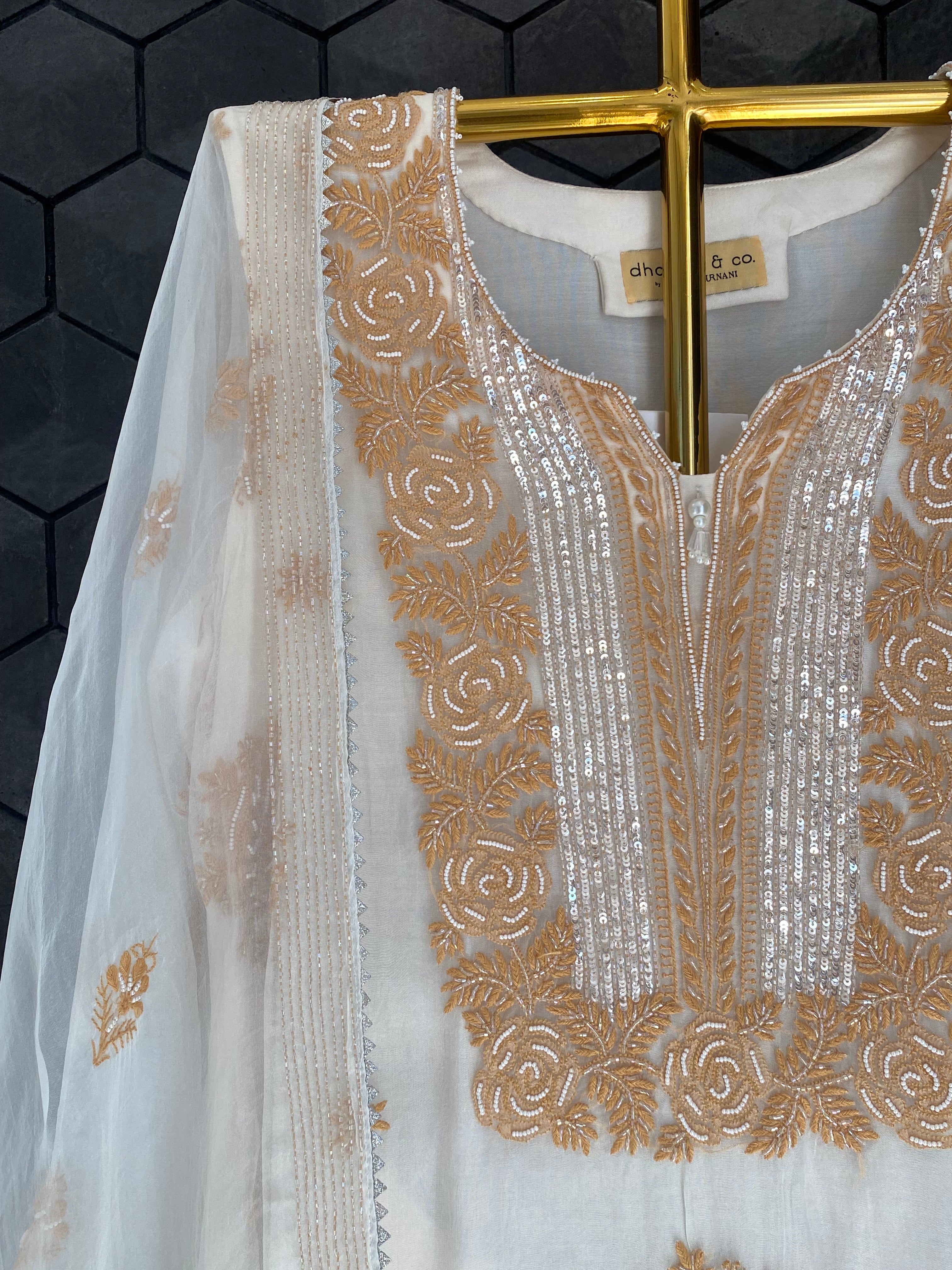 Cream Organza Chikankari Suit Set