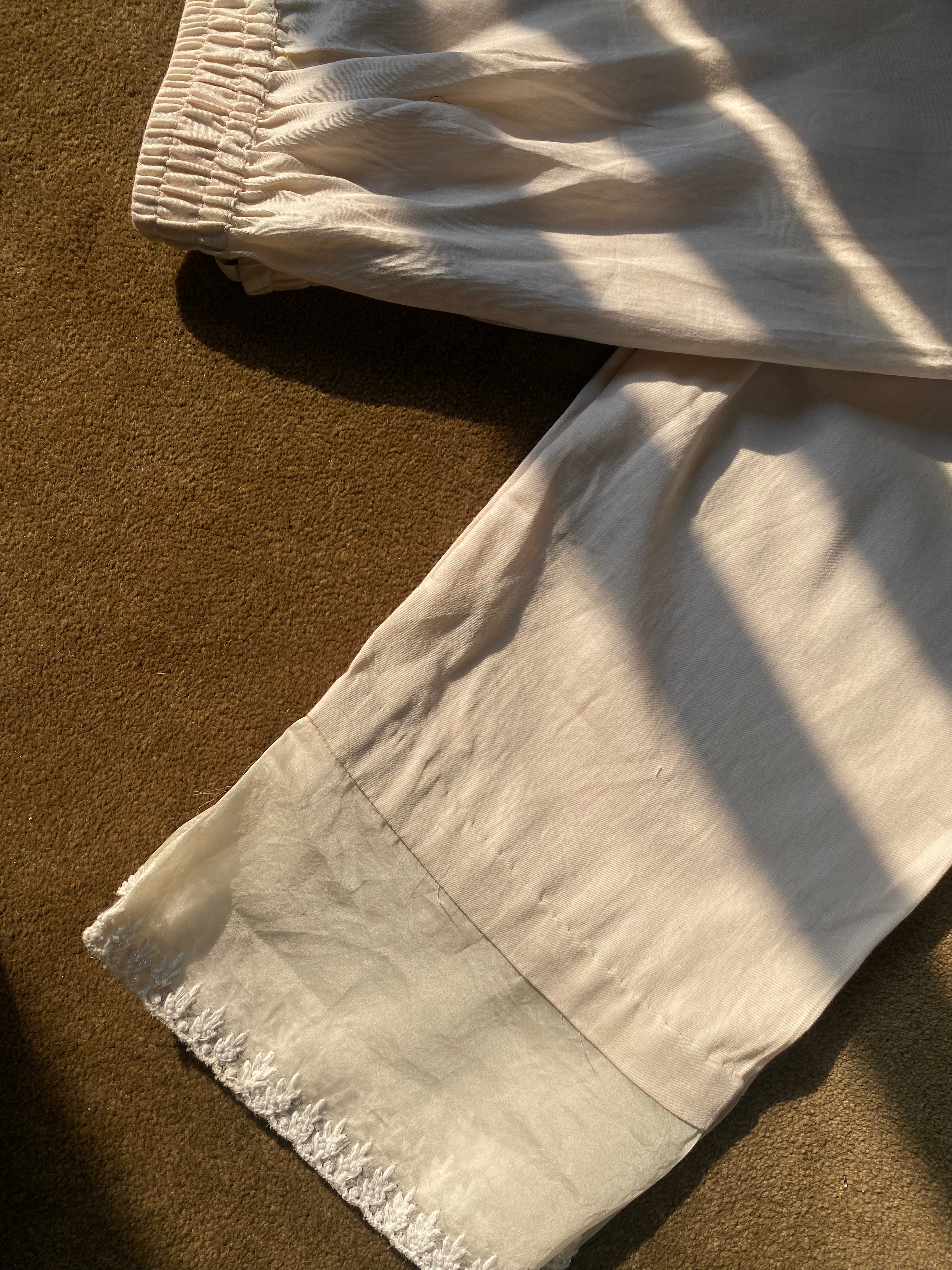Cream Organza Chikankari Suit Set