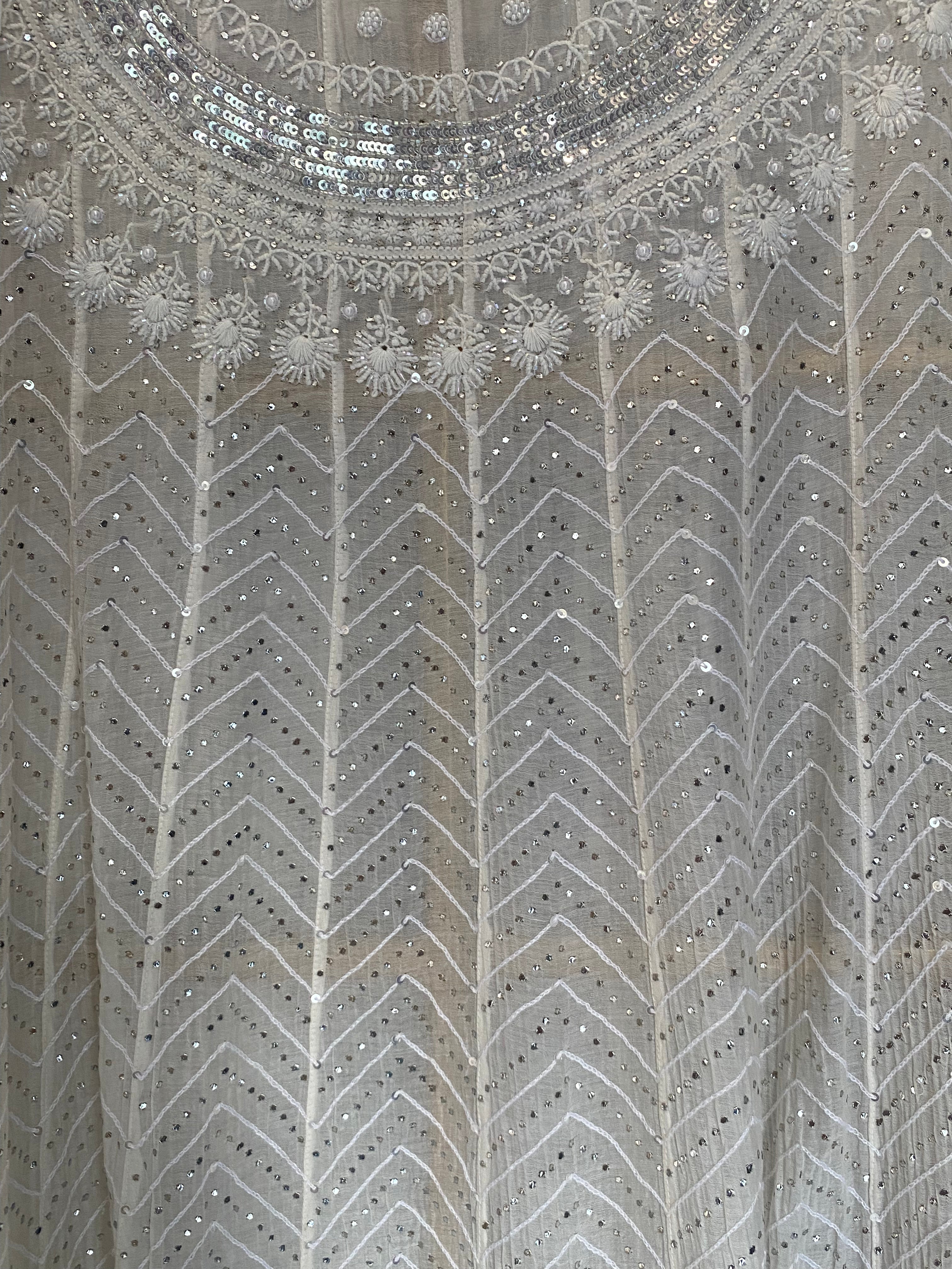 White Mul Chanderi Chikankari Mukaish Anarkali Set