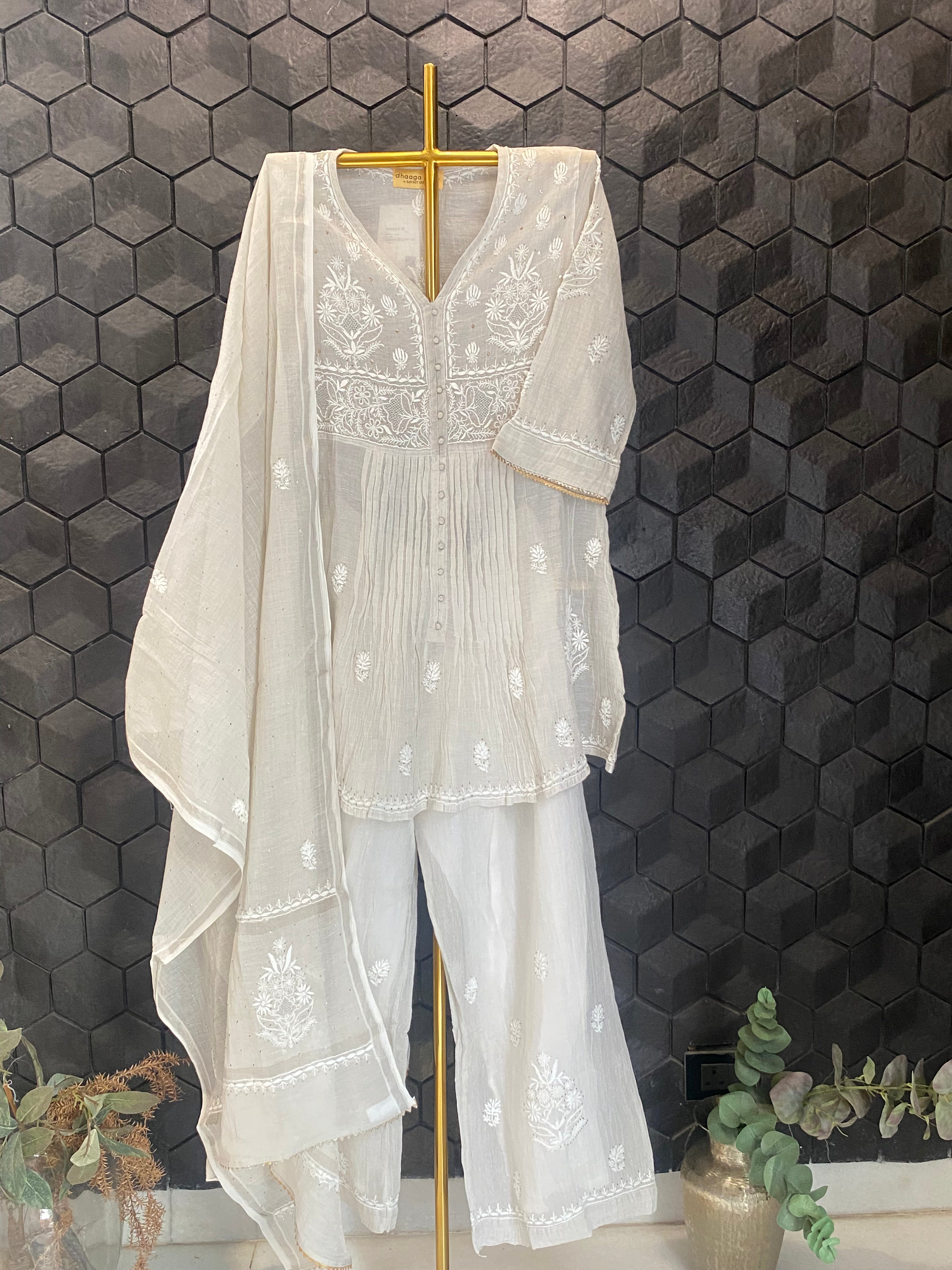 Silver Tissue Chikankari Garara Set