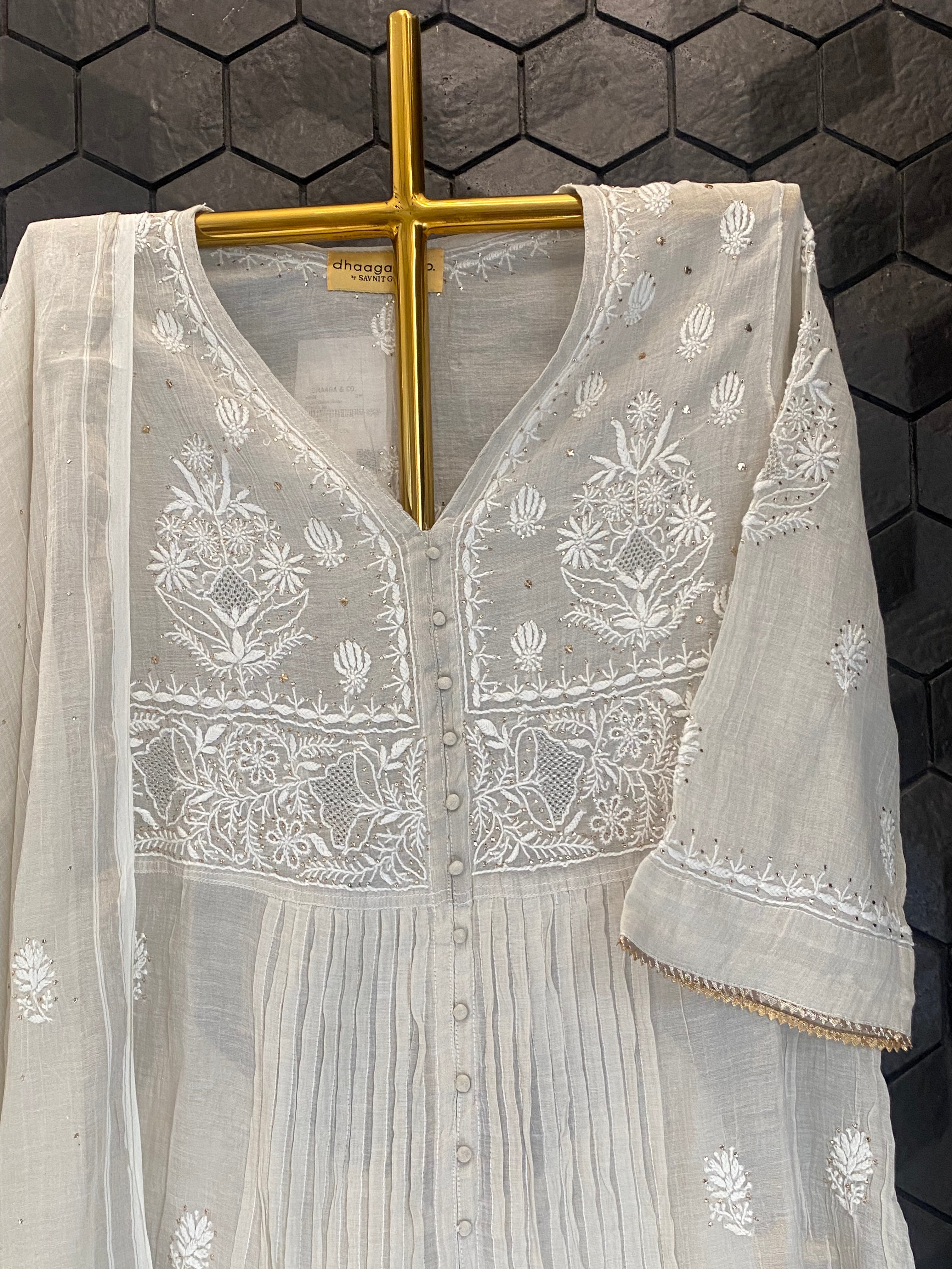 Silver Tissue Chikankari Garara Set