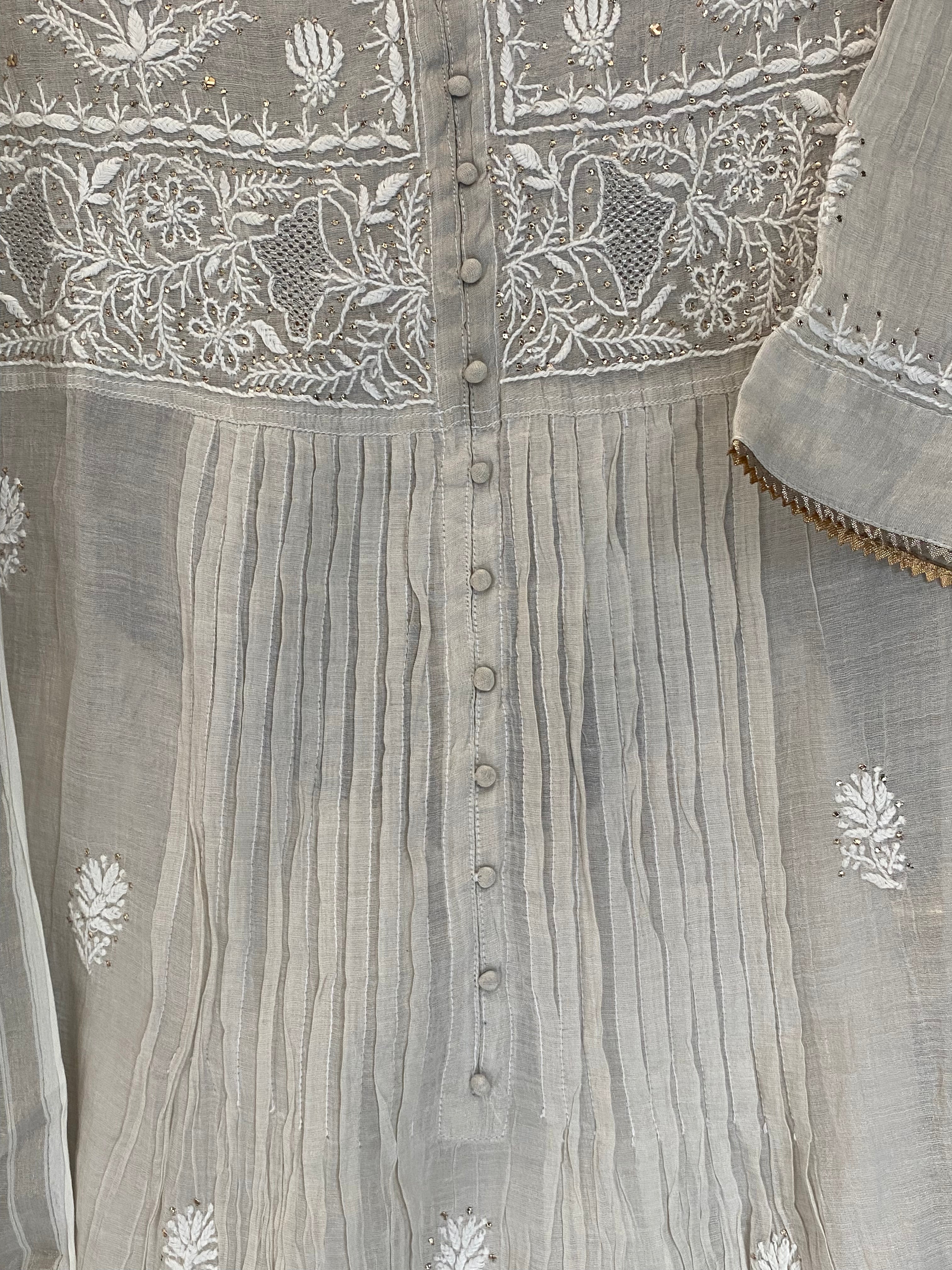 Silver Tissue Chikankari Garara Set
