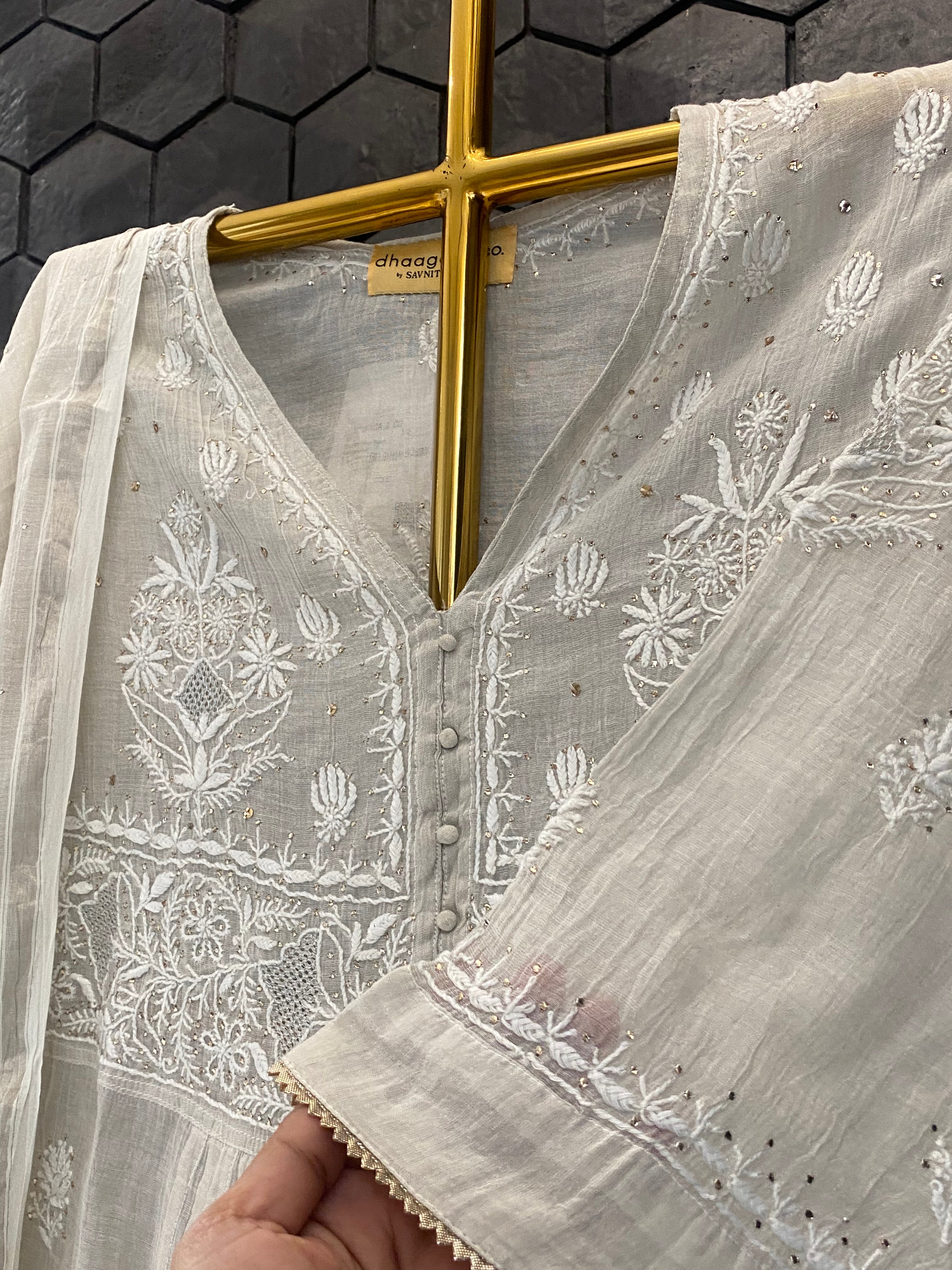 Silver Tissue Chikankari Garara Set
