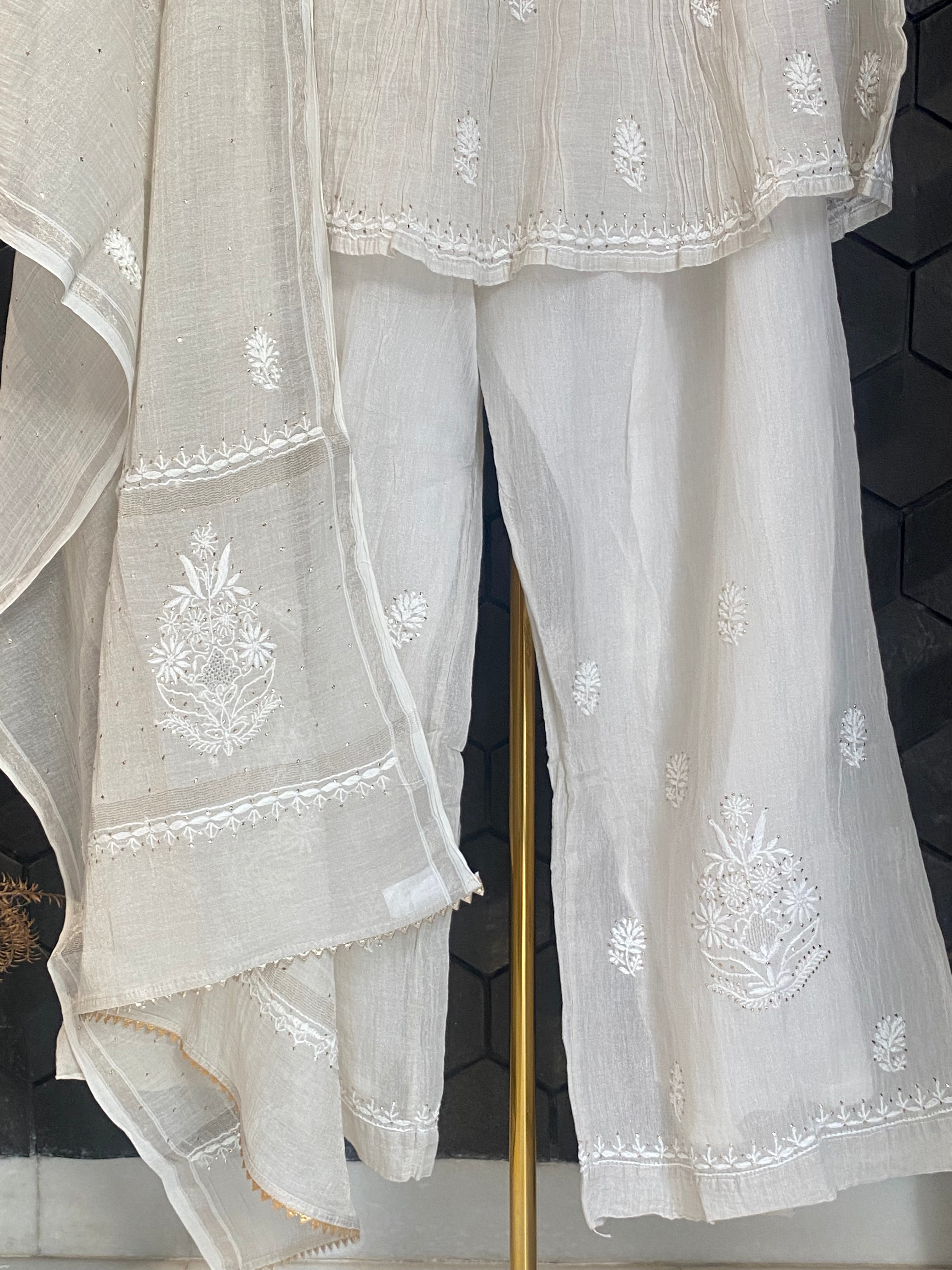Silver Tissue Chikankari Garara Set