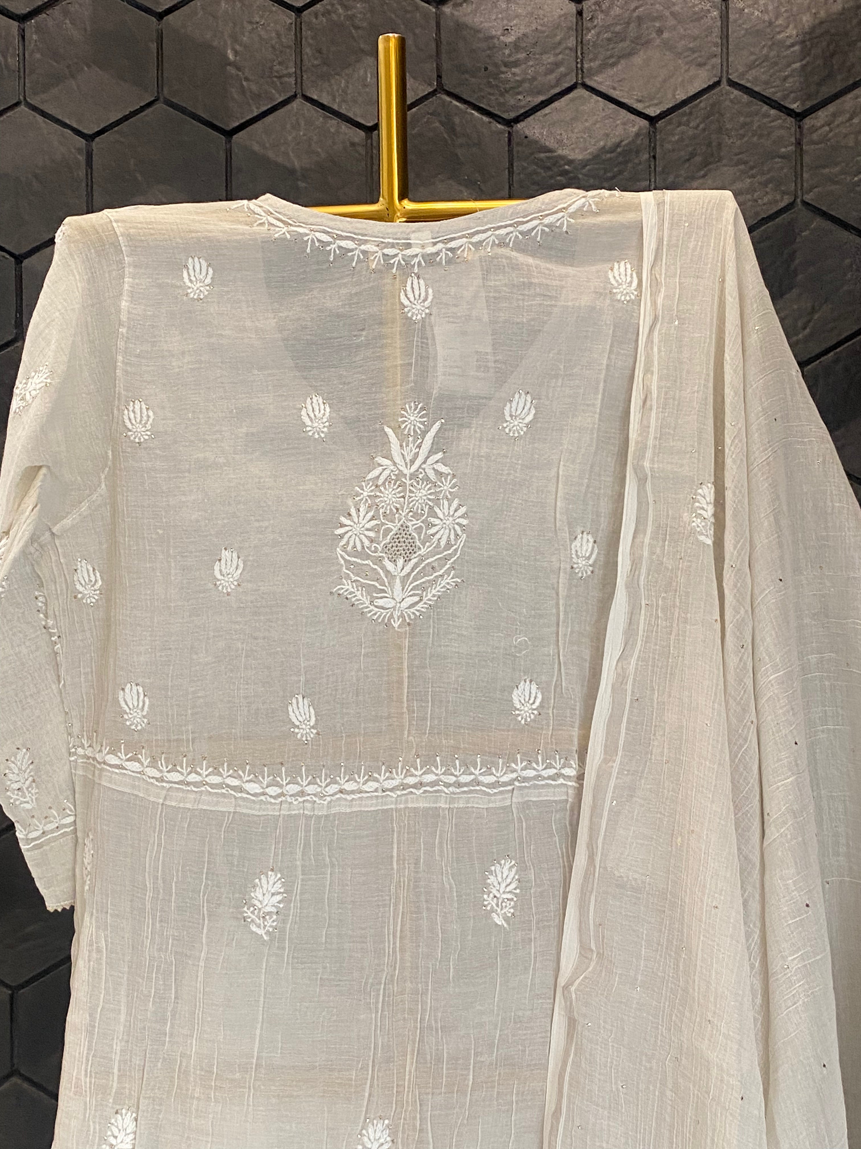 Silver Tissue Chikankari Garara Set