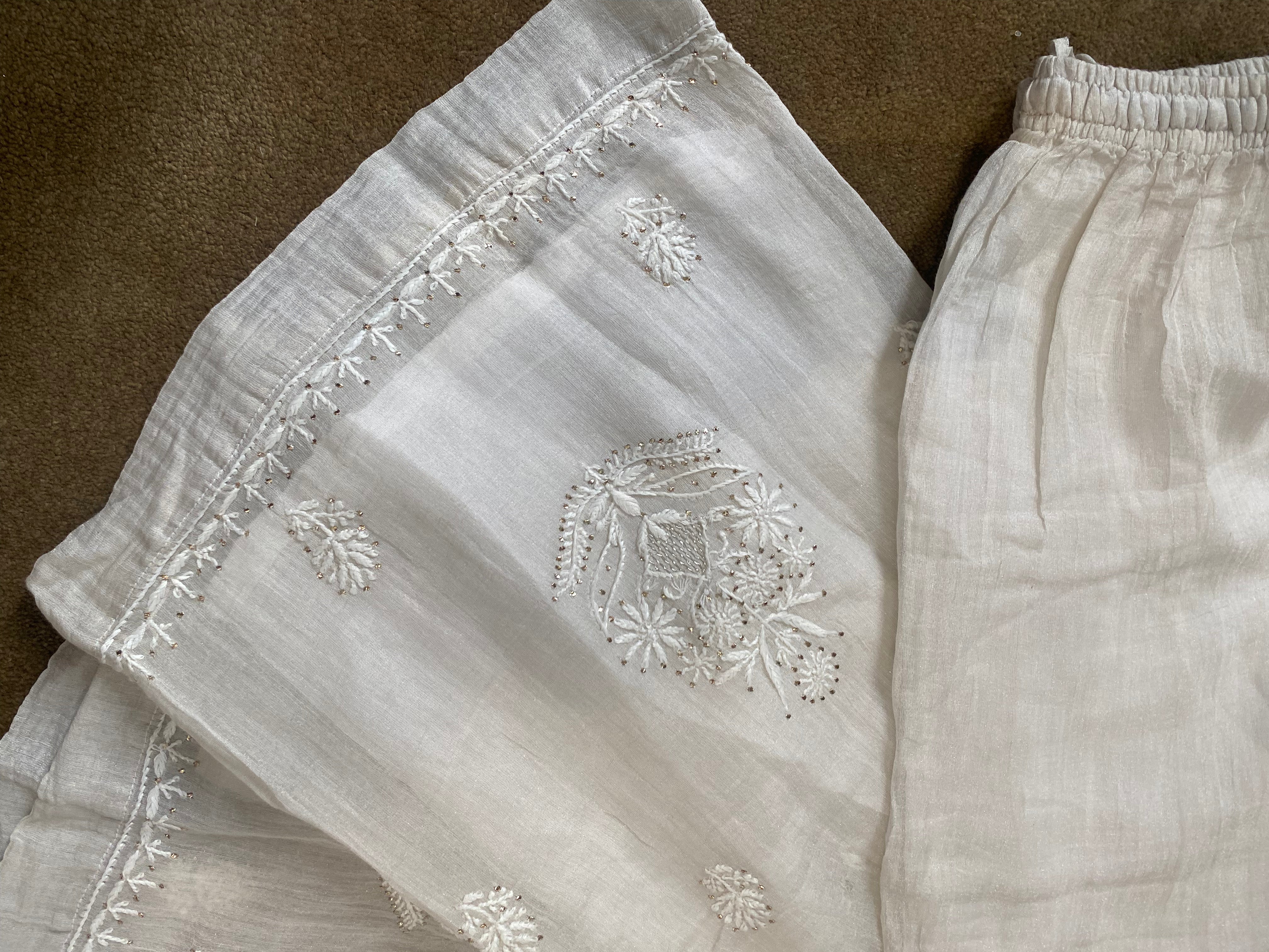 Silver Tissue Chikankari Garara Set