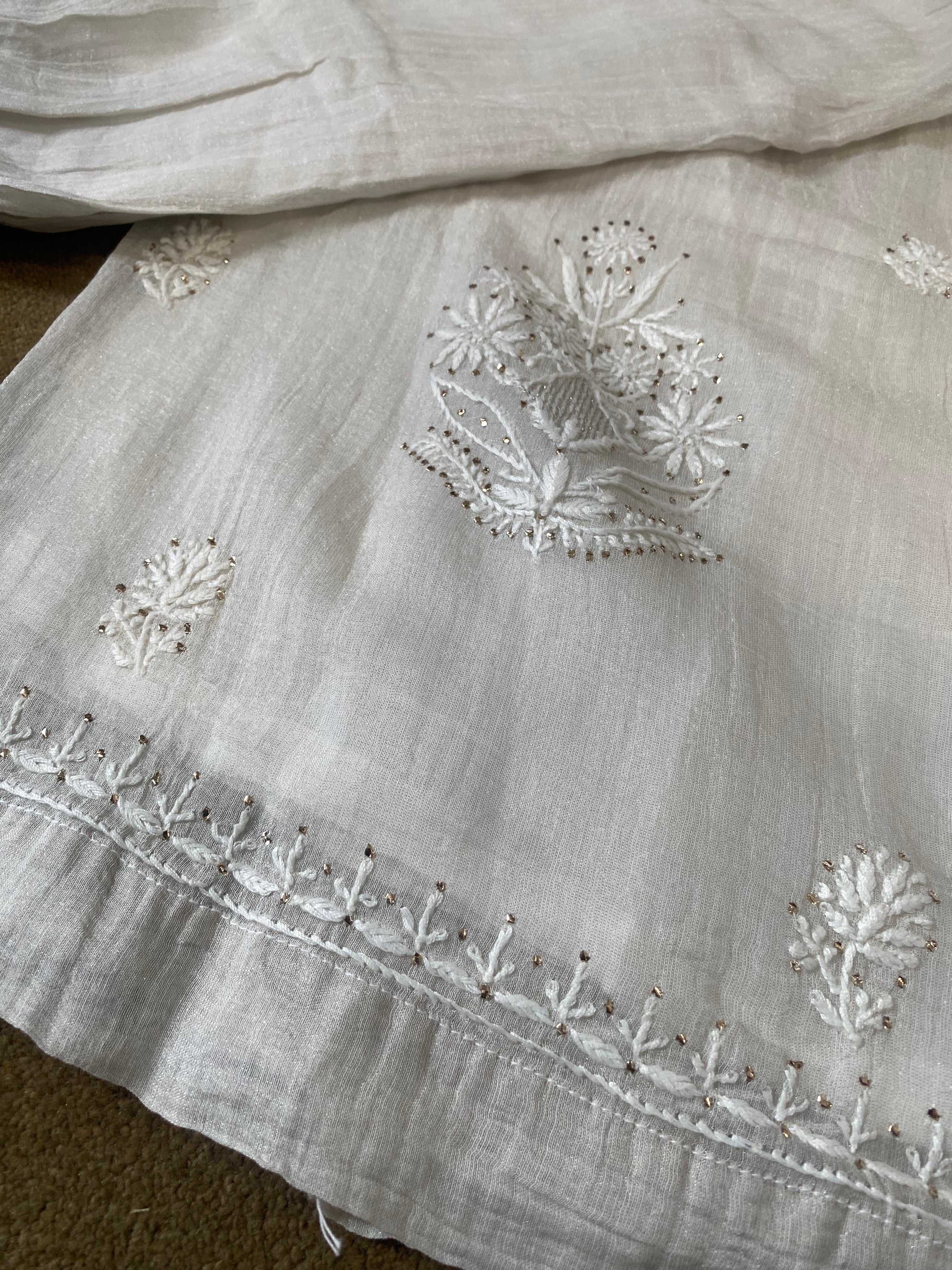 Silver Tissue Chikankari Garara Set