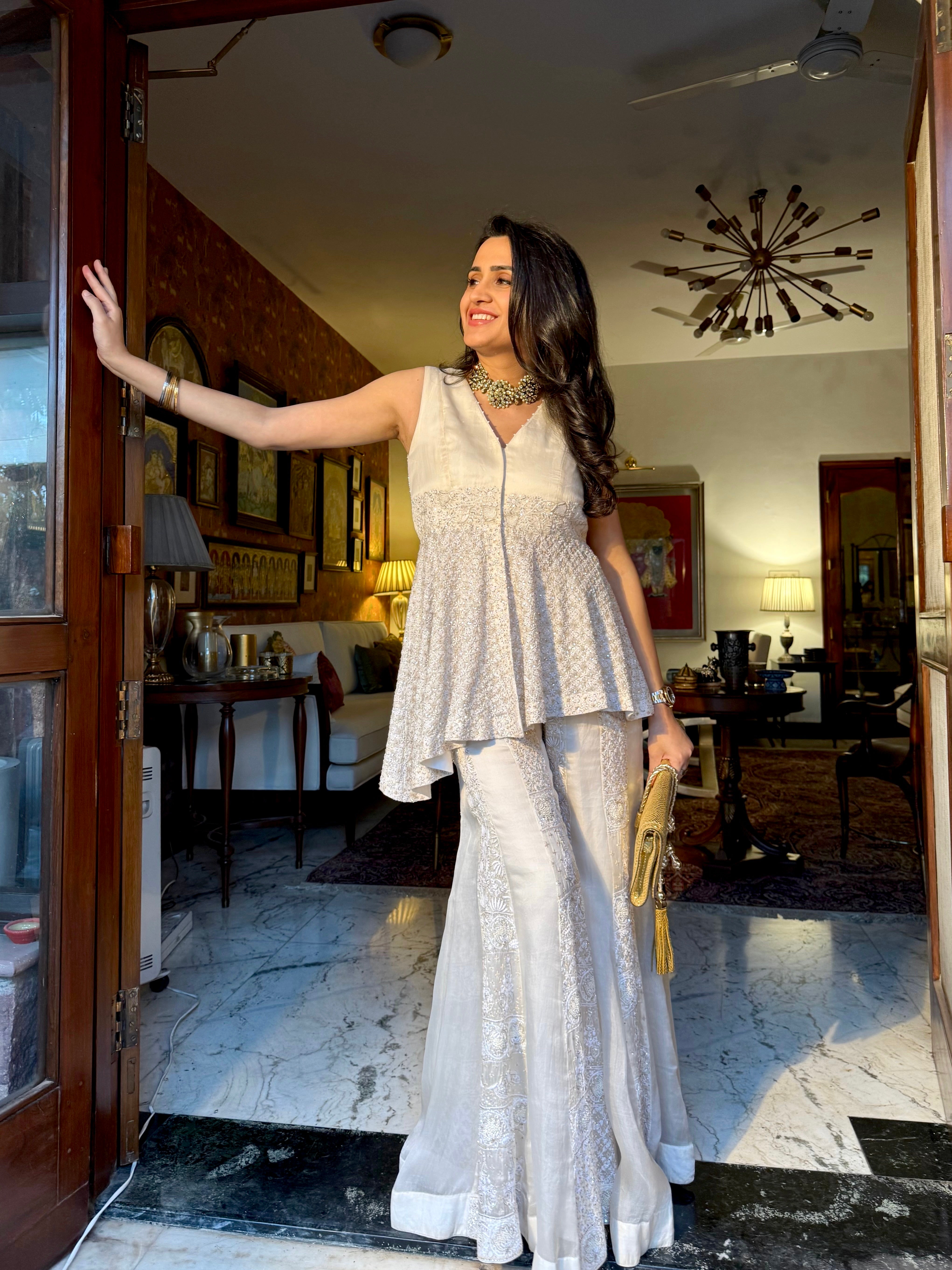 Mitalee Wadhwa in Ivory Organza Chikankari Sharara Set