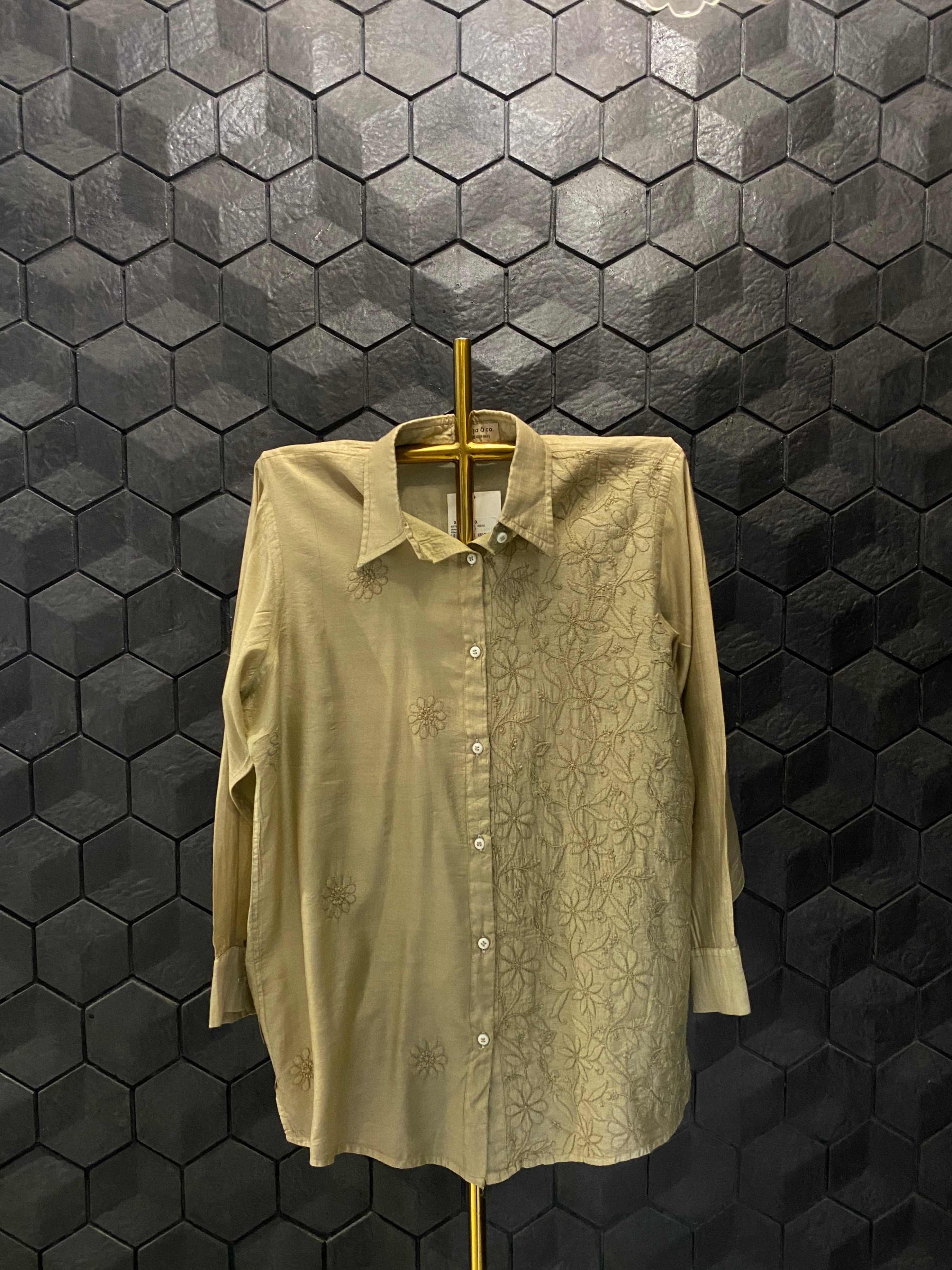 Brown Chanderi Chikankari Shirt