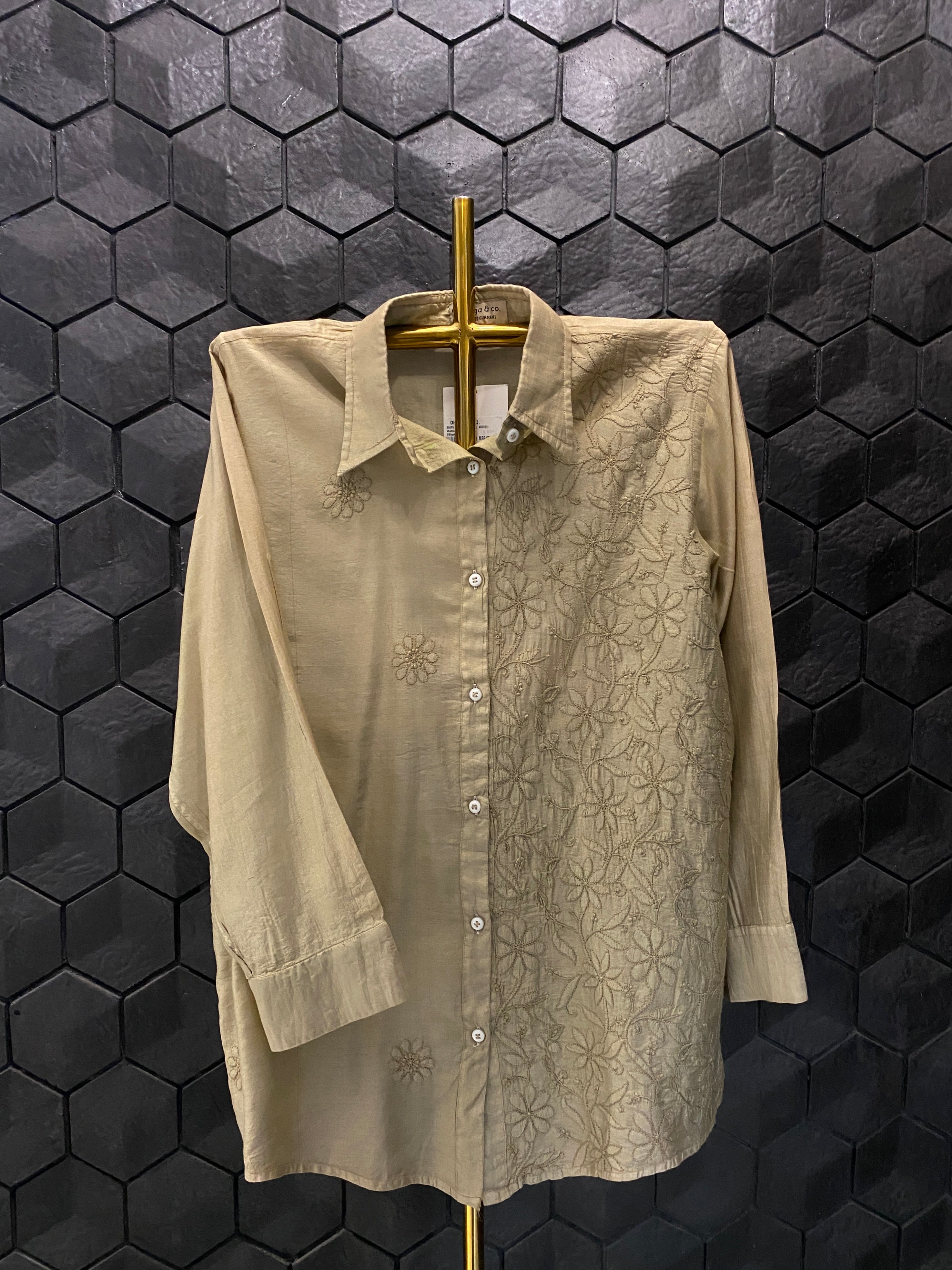 Brown Chanderi Chikankari Shirt