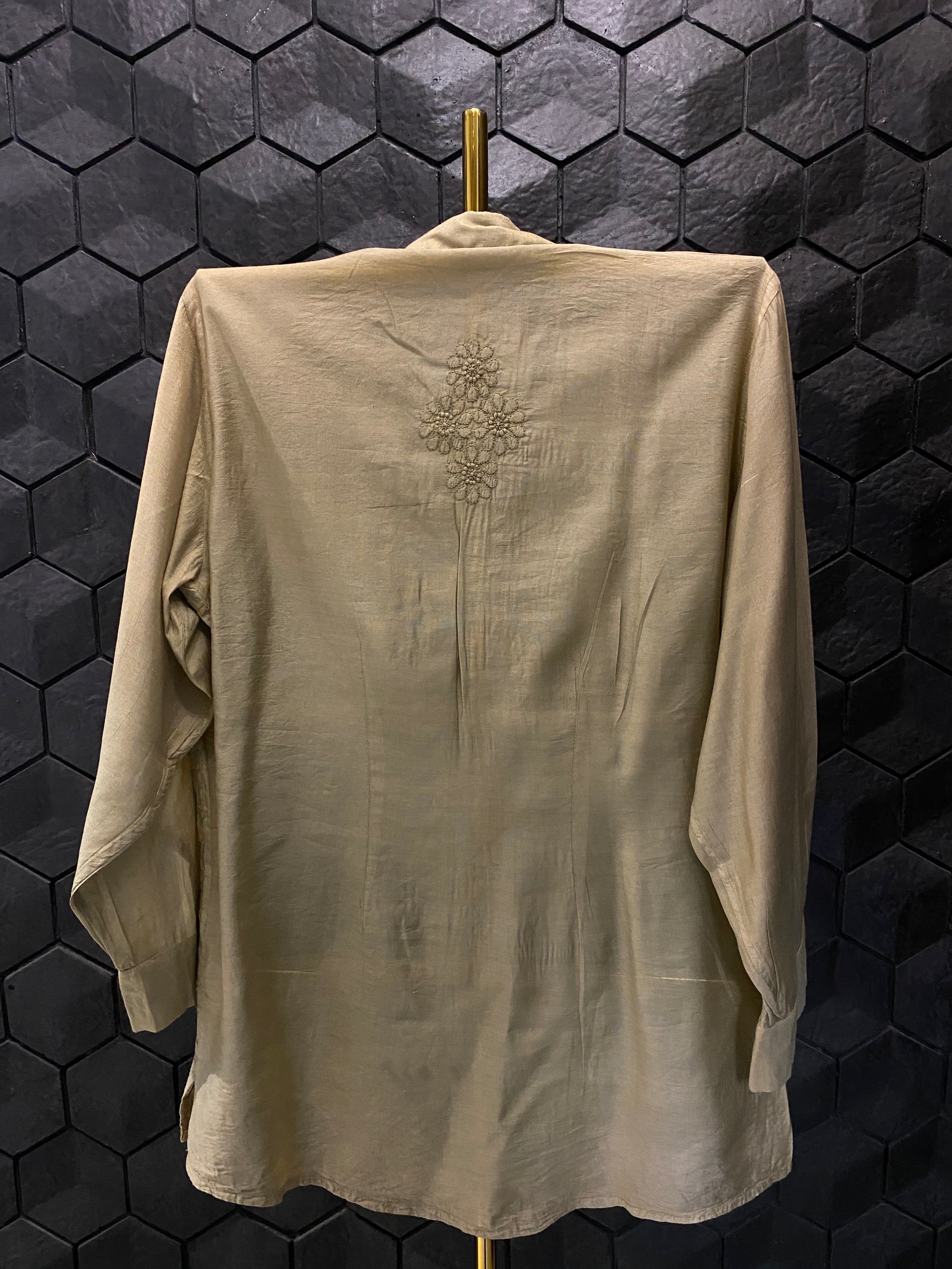Brown Chanderi Chikankari Shirt