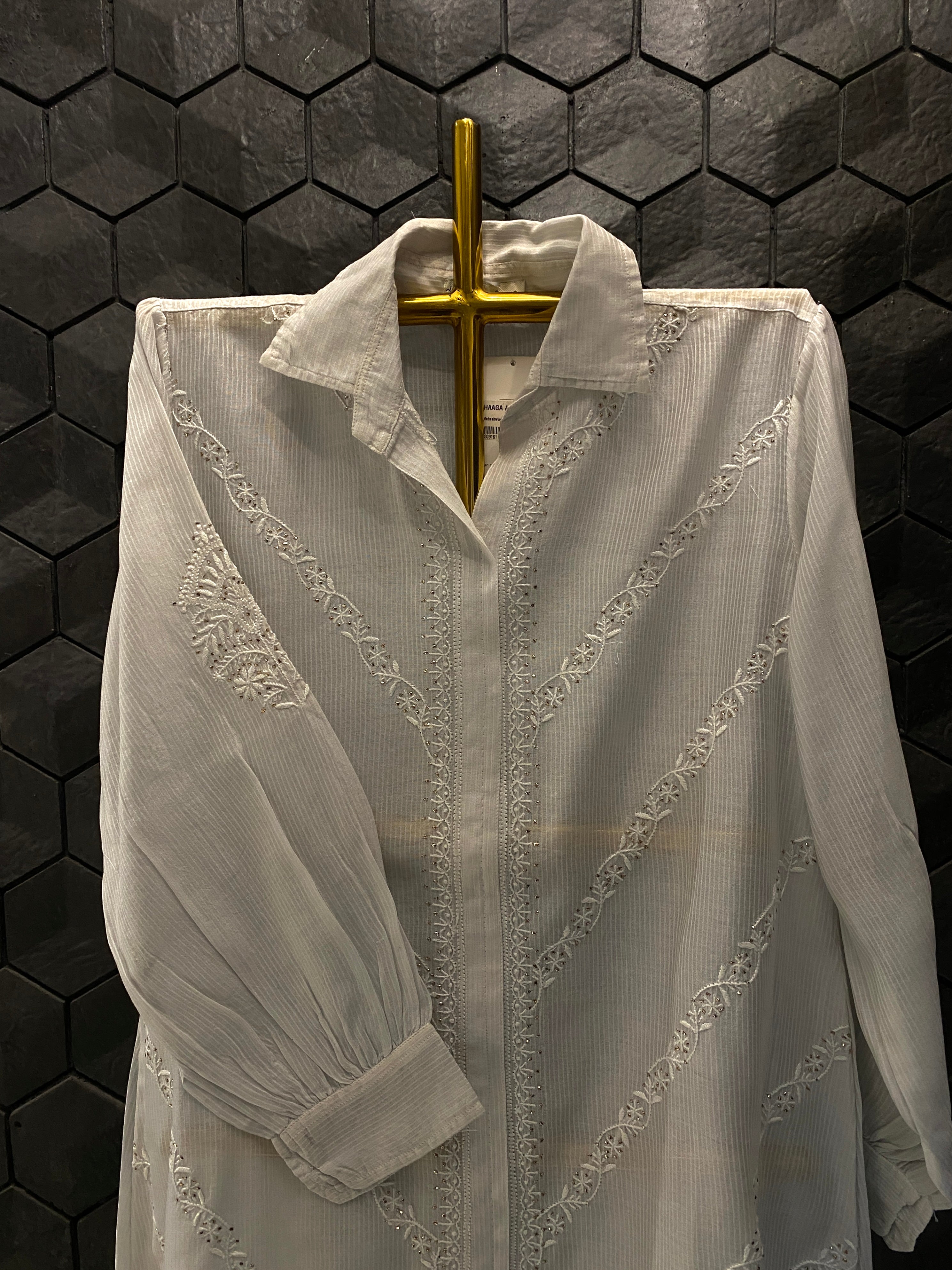 Grey Maheshwari Chanderi Chikankari Shirt