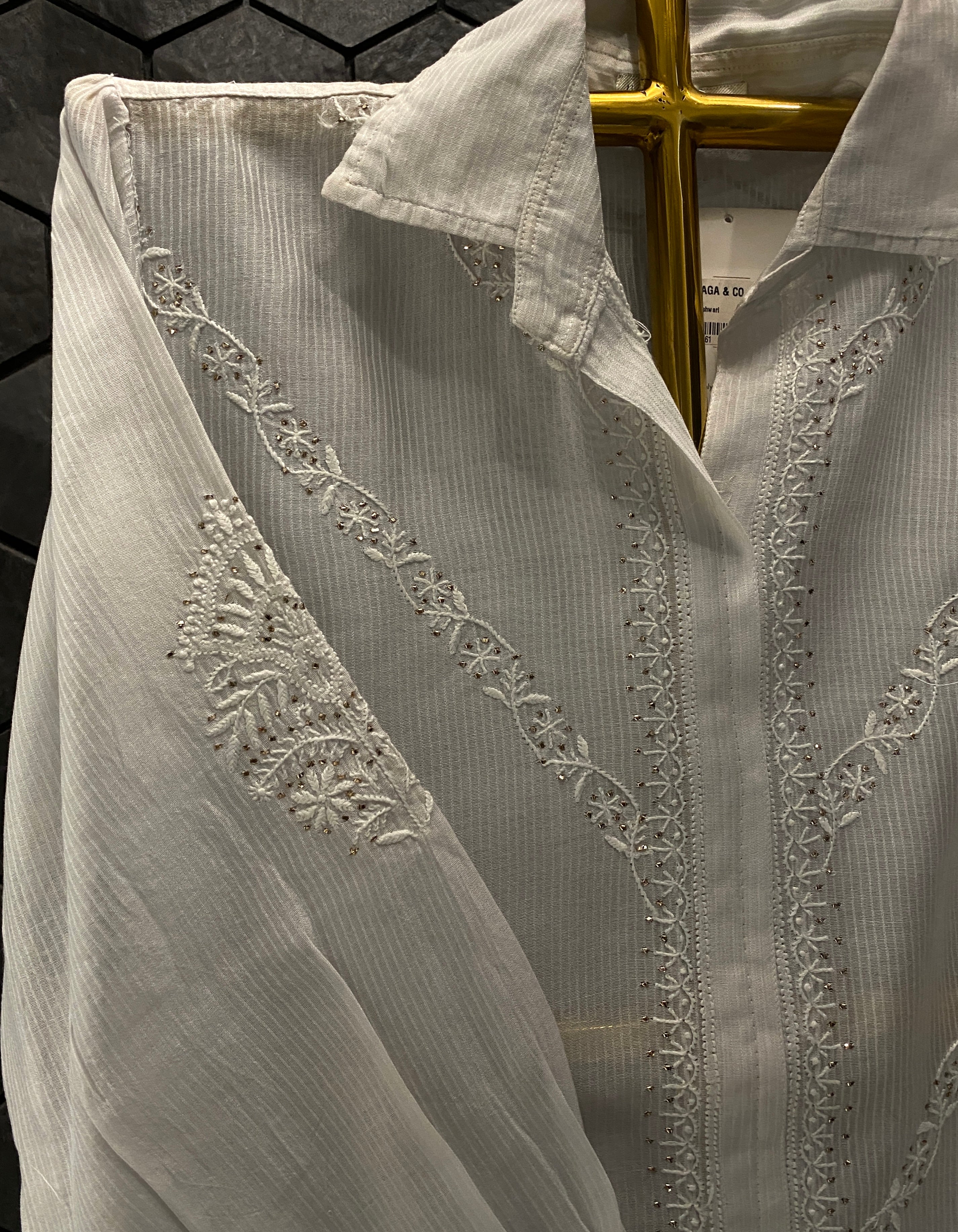 Grey Maheshwari Chanderi Chikankari Shirt