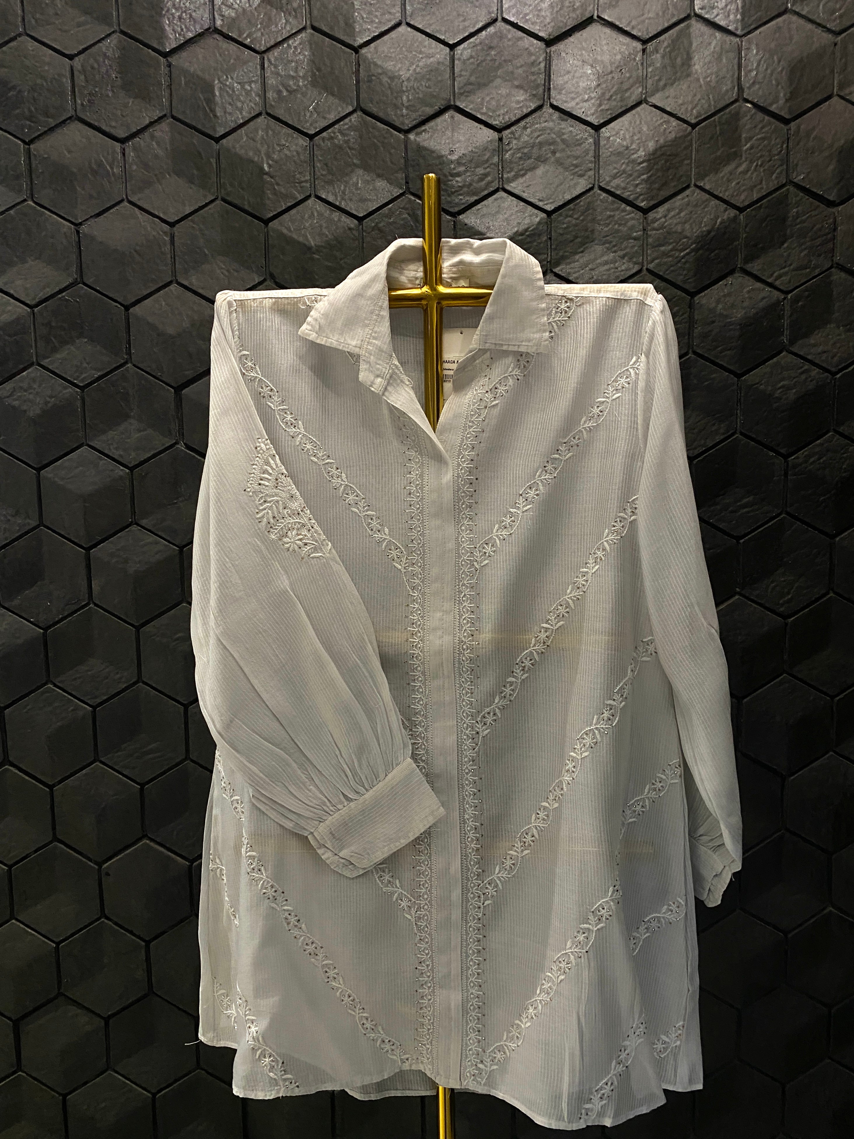 Grey Maheshwari Chanderi Chikankari Shirt