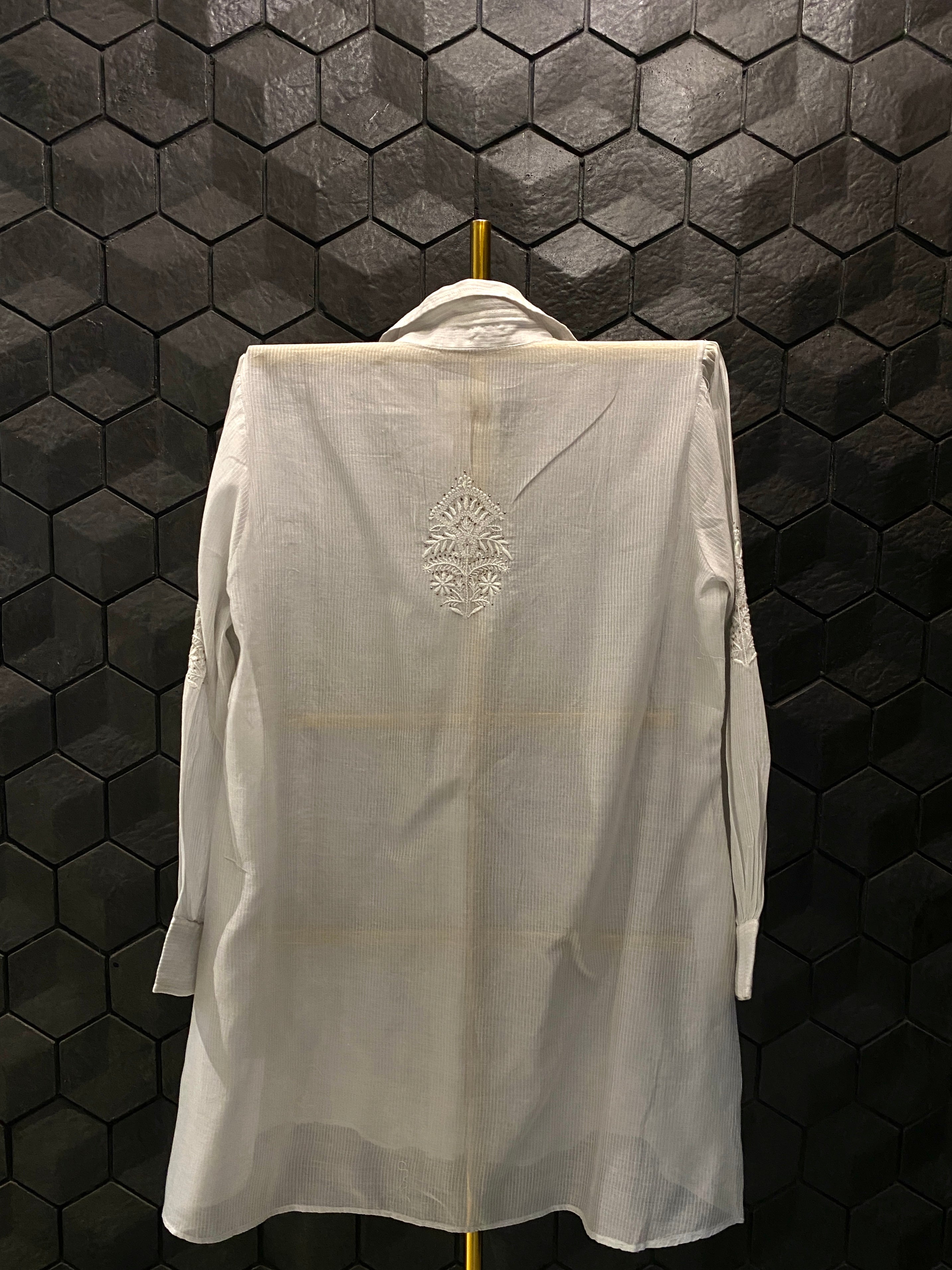 Grey Maheshwari Chanderi Chikankari Shirt