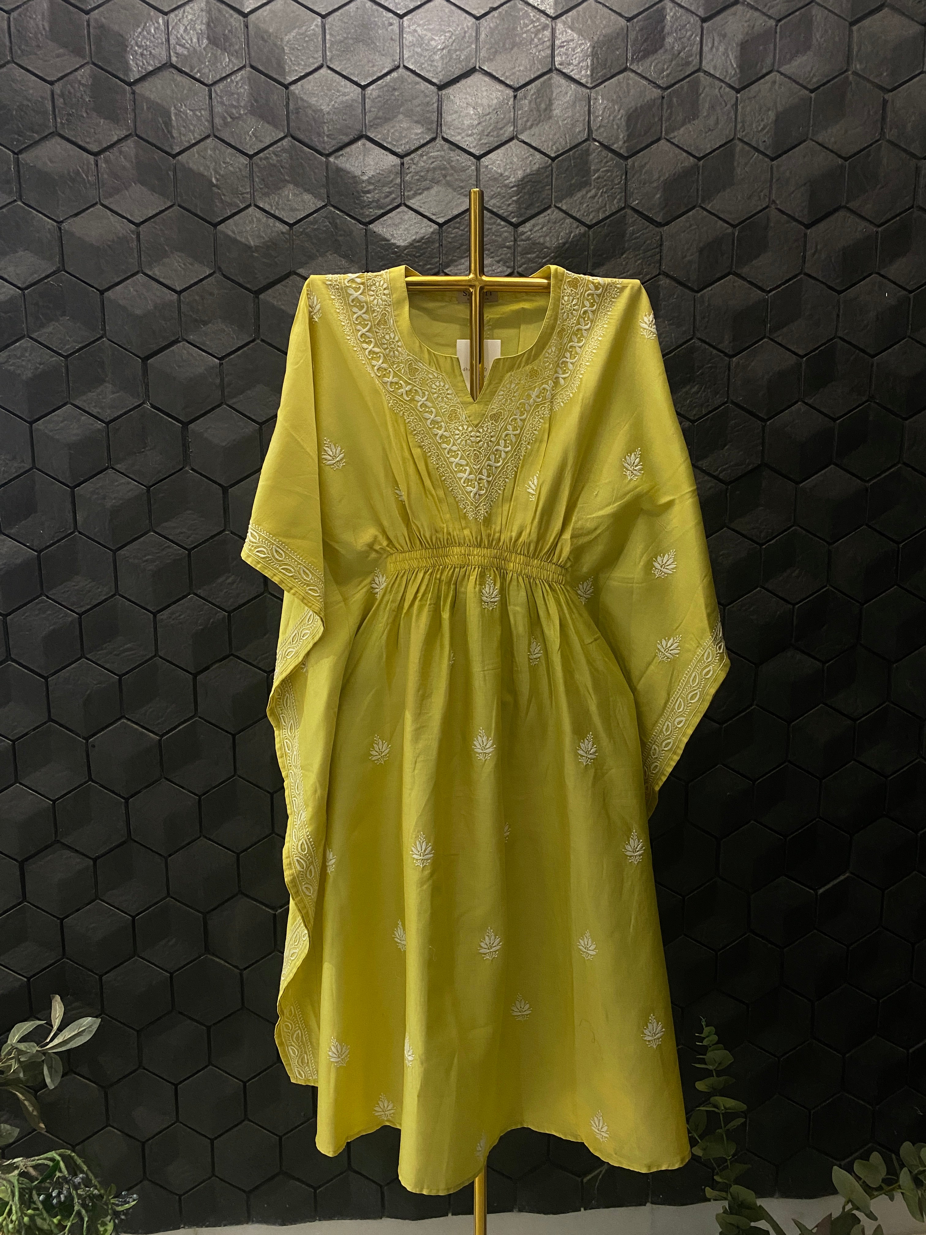 Lime Green Chanderi Kaftan
