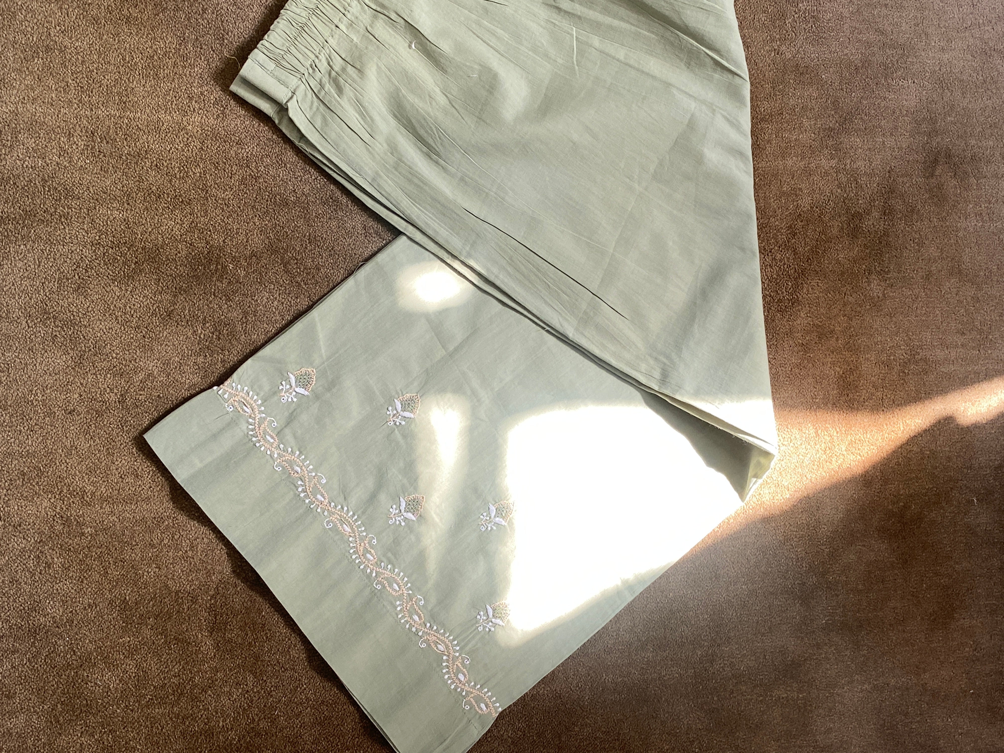 Olive Green Cotton Chikankari Co-ord sets