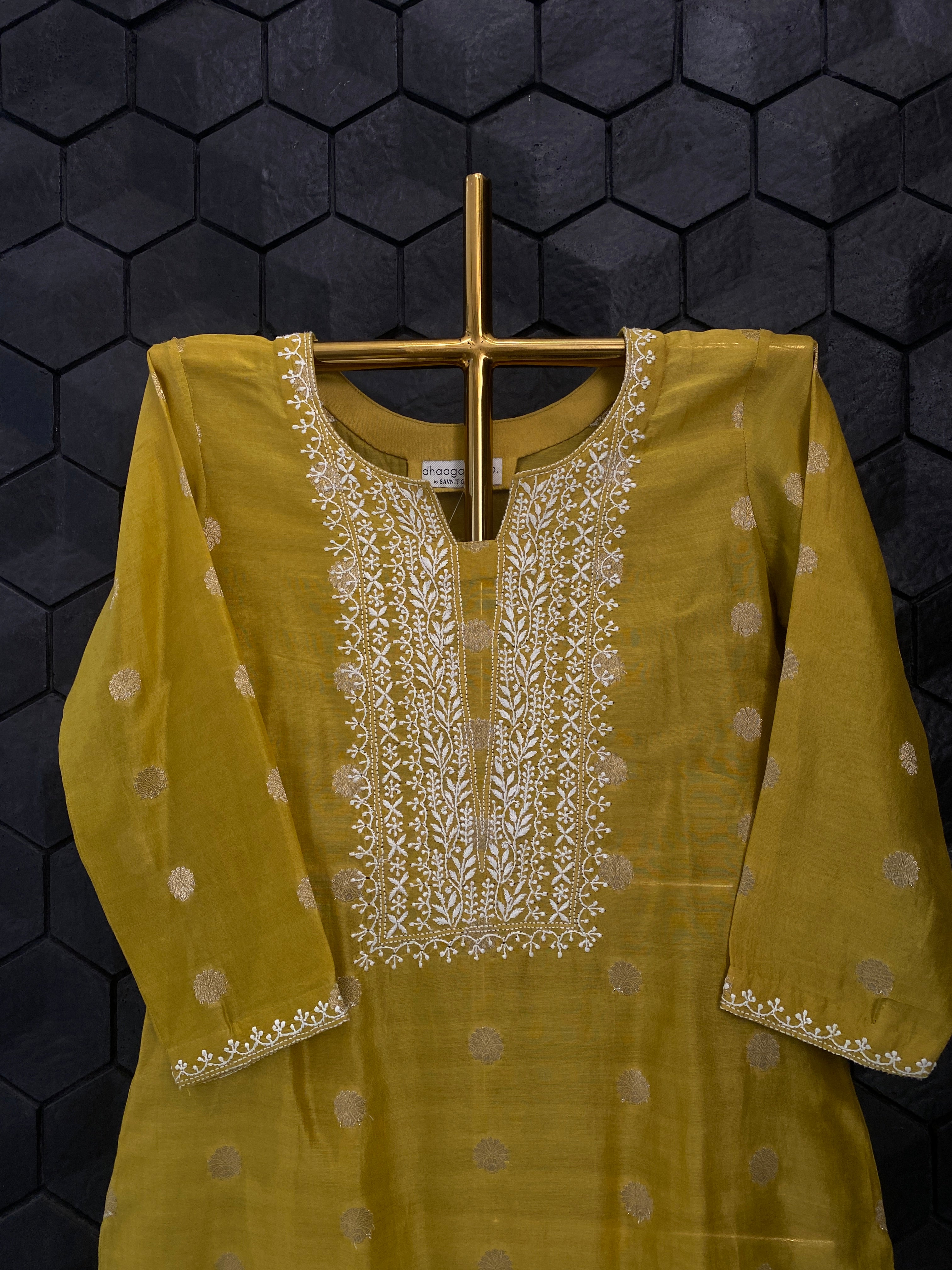 Yellow Chanderi Chikankari Co-ord sets