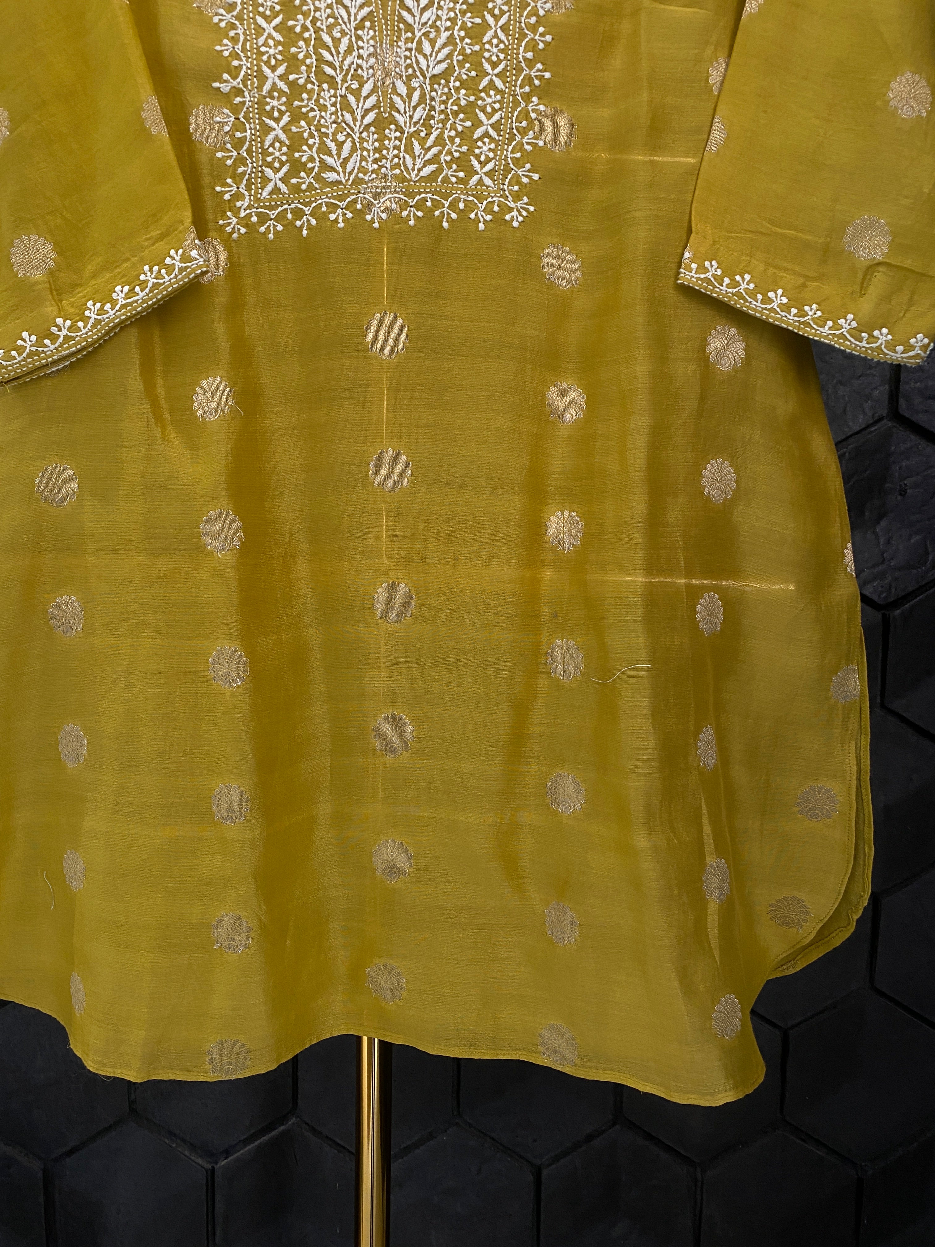 Yellow Chanderi Chikankari Co-ord sets