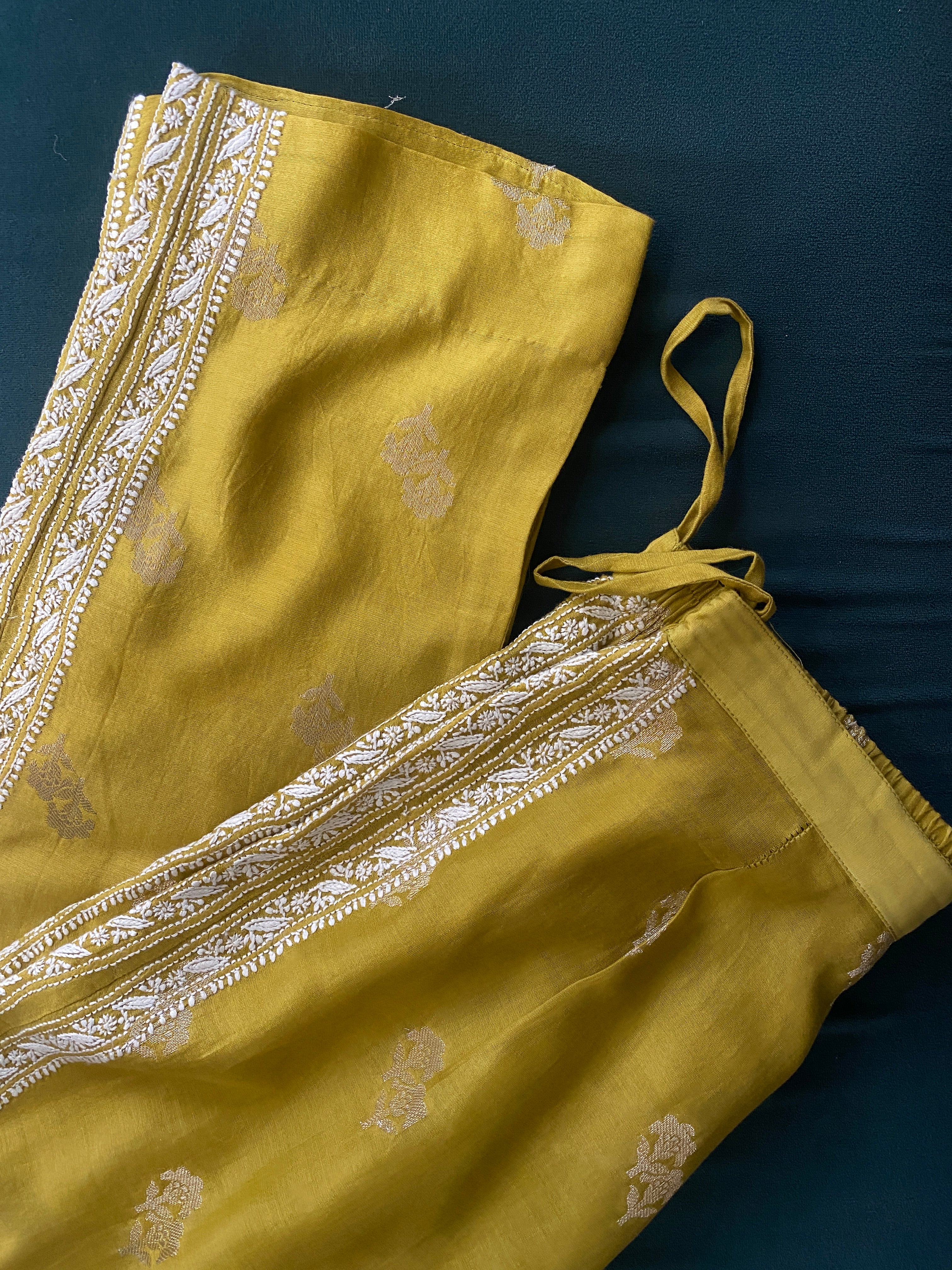 Yellow Chanderi Chikankari Co-ord sets
